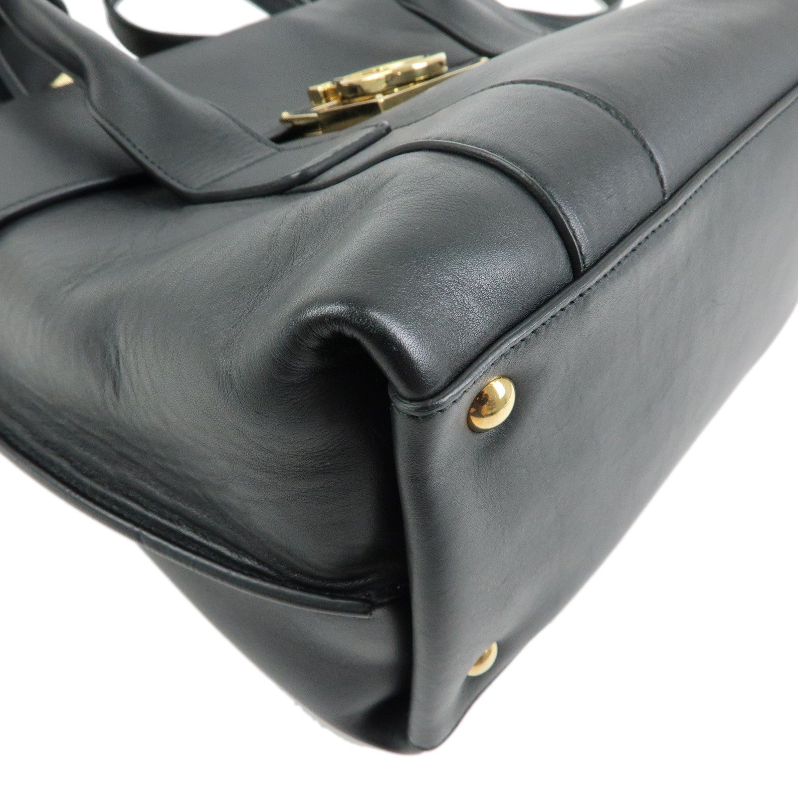 Ferragamo Gancini Leather 2Way Bag Hand Bag Shoulder Bag Black