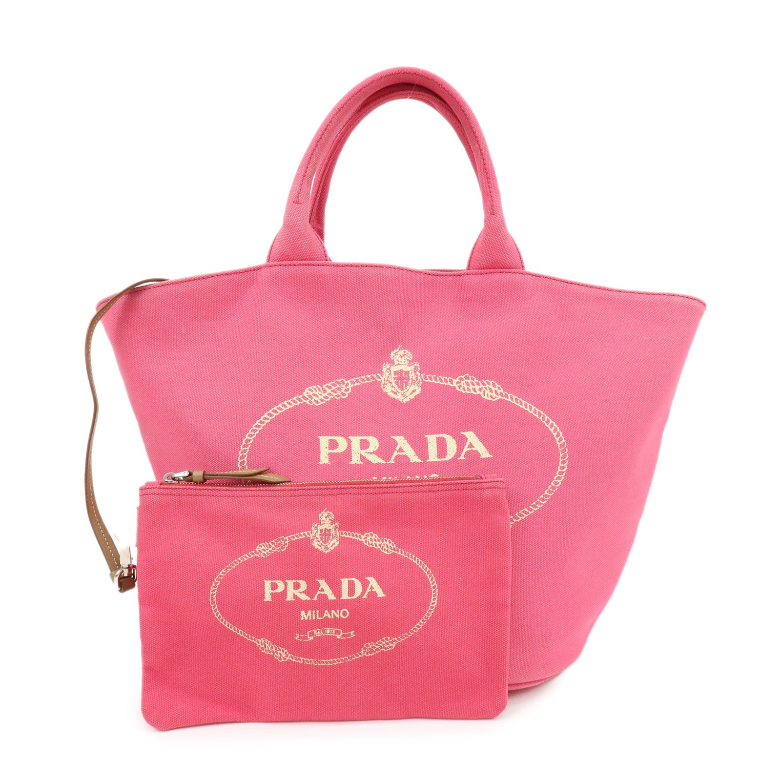 PRADA Canapa Triangle Logo Canvas 2Way Bag Hand Bag Pink 1BG163