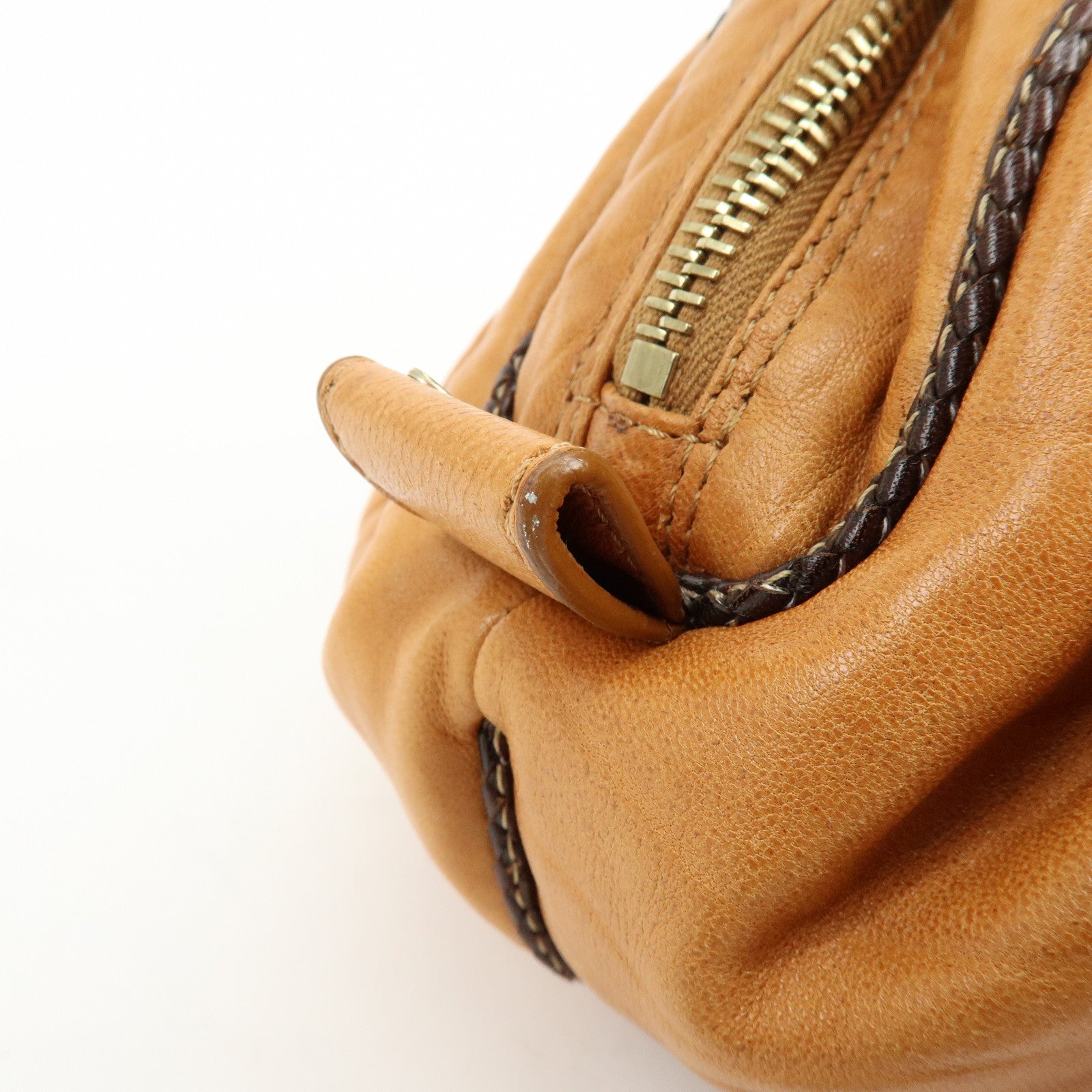 FENDI Zucca Mini Spy Bag Nappa Leather Hand Bag Camel Brown 8BL078