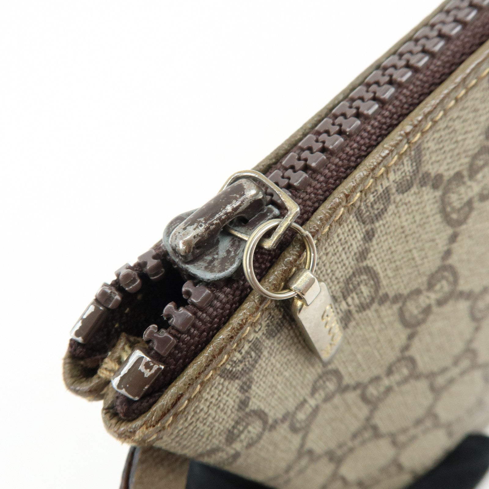 GUCCI Old GUCCI GG Plus Leather Clutch Bag Pouch Beige Brown