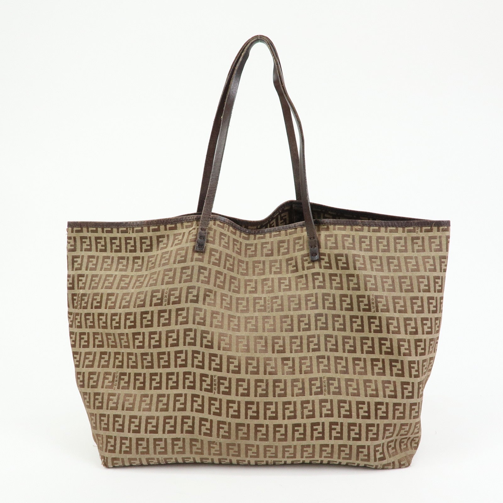 FENDI ZUcchino Canvas Leather Tote Bag Shoulder Bag Brown 8BH005