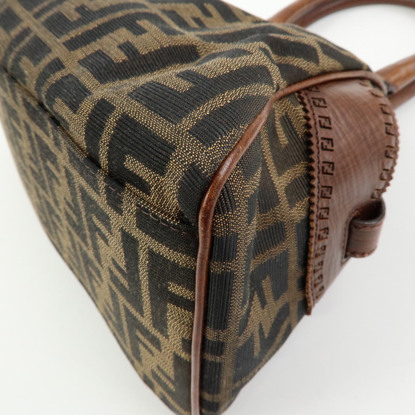 FENDI Zucca Etnico Canvas Leather Hand Bag Brown 8BN157