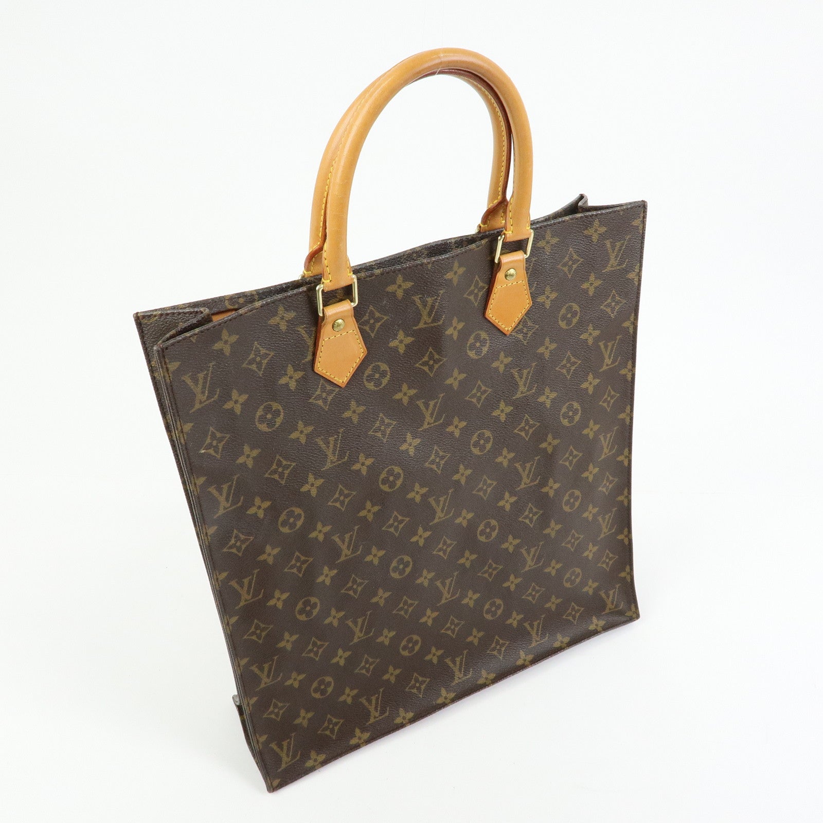 Louis Vuitton Monogram Sac Plat Tote Bag Hand Bag Brown M51140