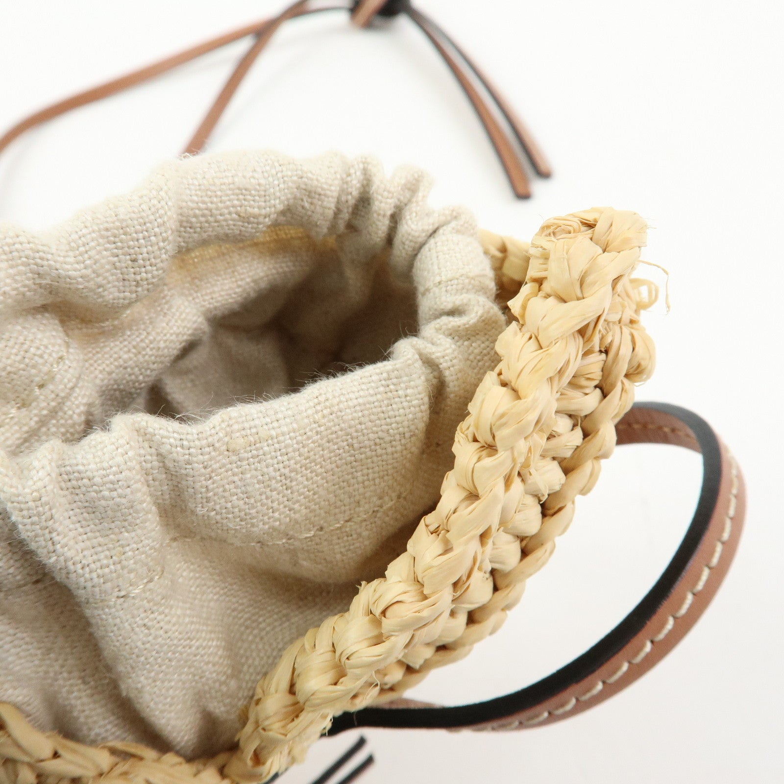 LOEWE Anagram Raffia Leather Shoulder Bag Shell Motif
