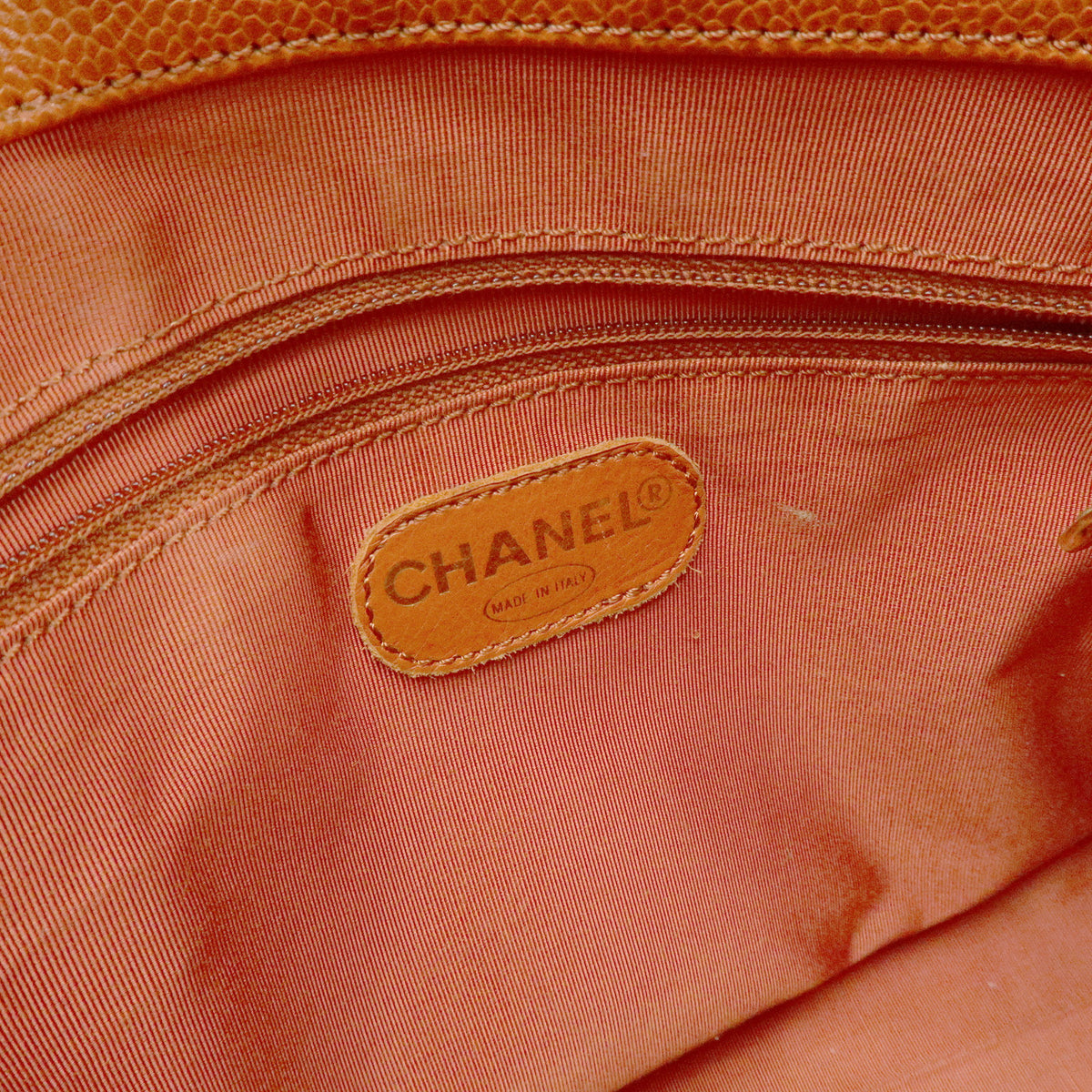CHANEL Caviarskin Tote Bag Hand Bag Orange