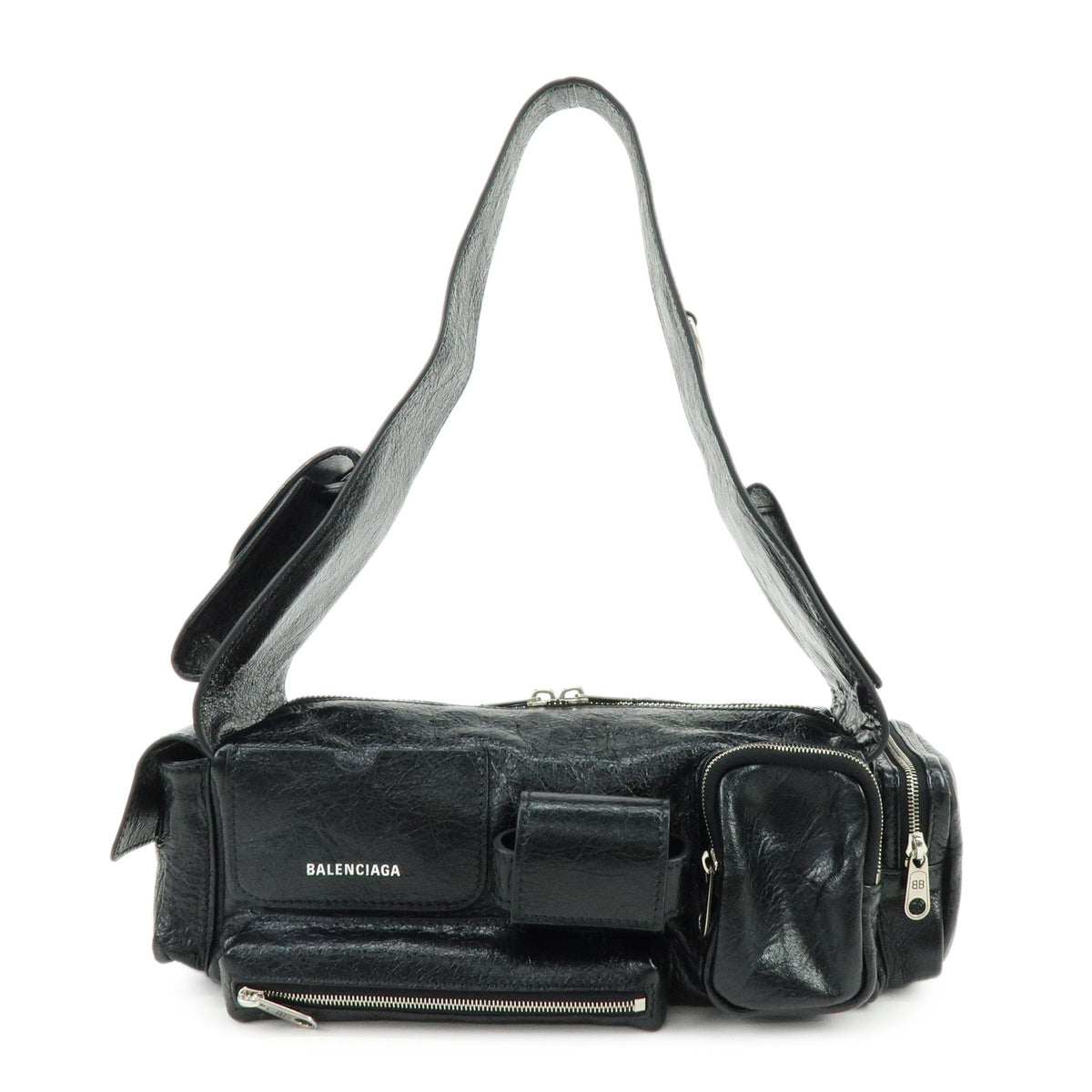 BALENCIAGA Superbusy XS Leather Sling Bag Shoulder Bag Black 762516