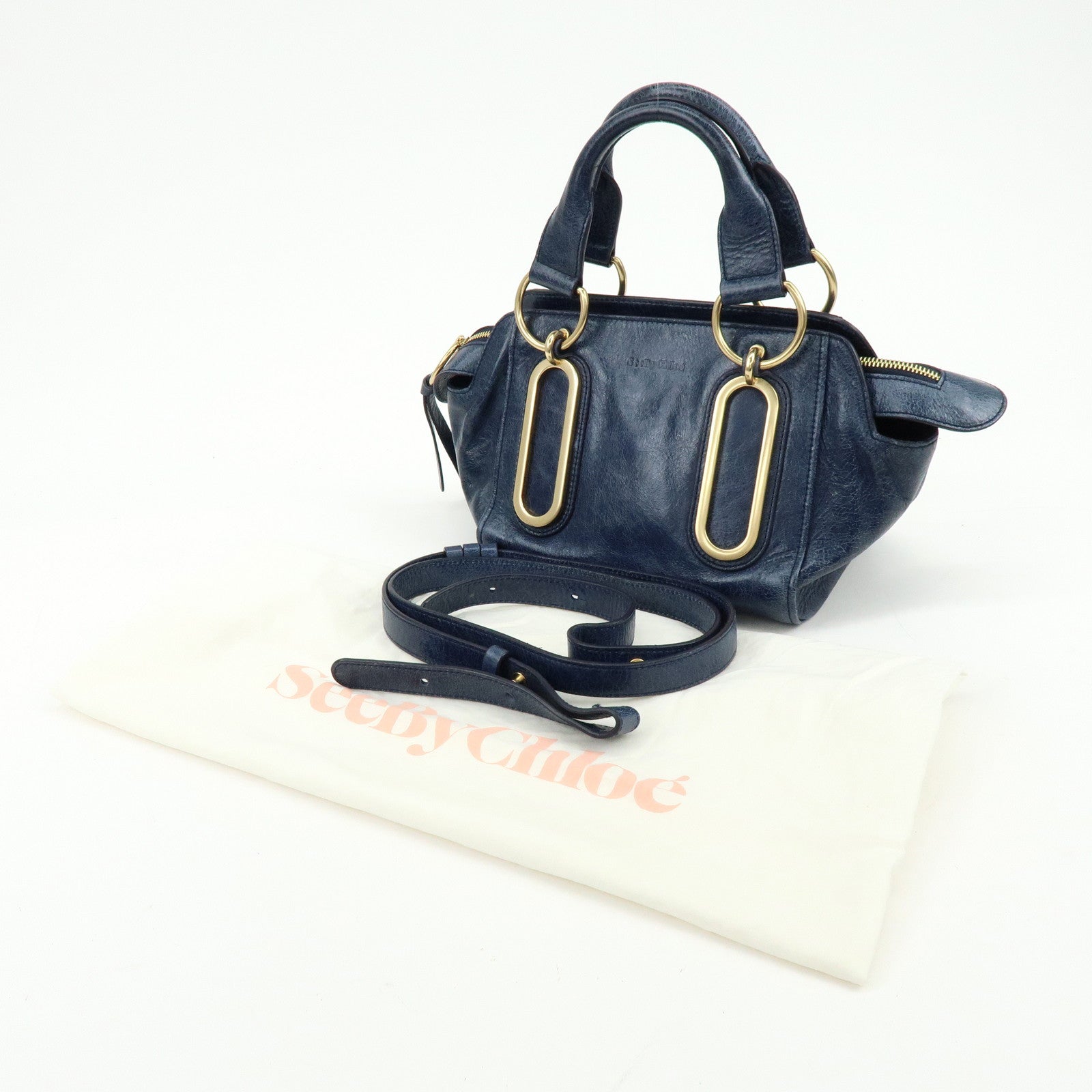 Chloe See by Chloe Paige Leather Small 2Way Hand Bag Shoulder Bag Blue