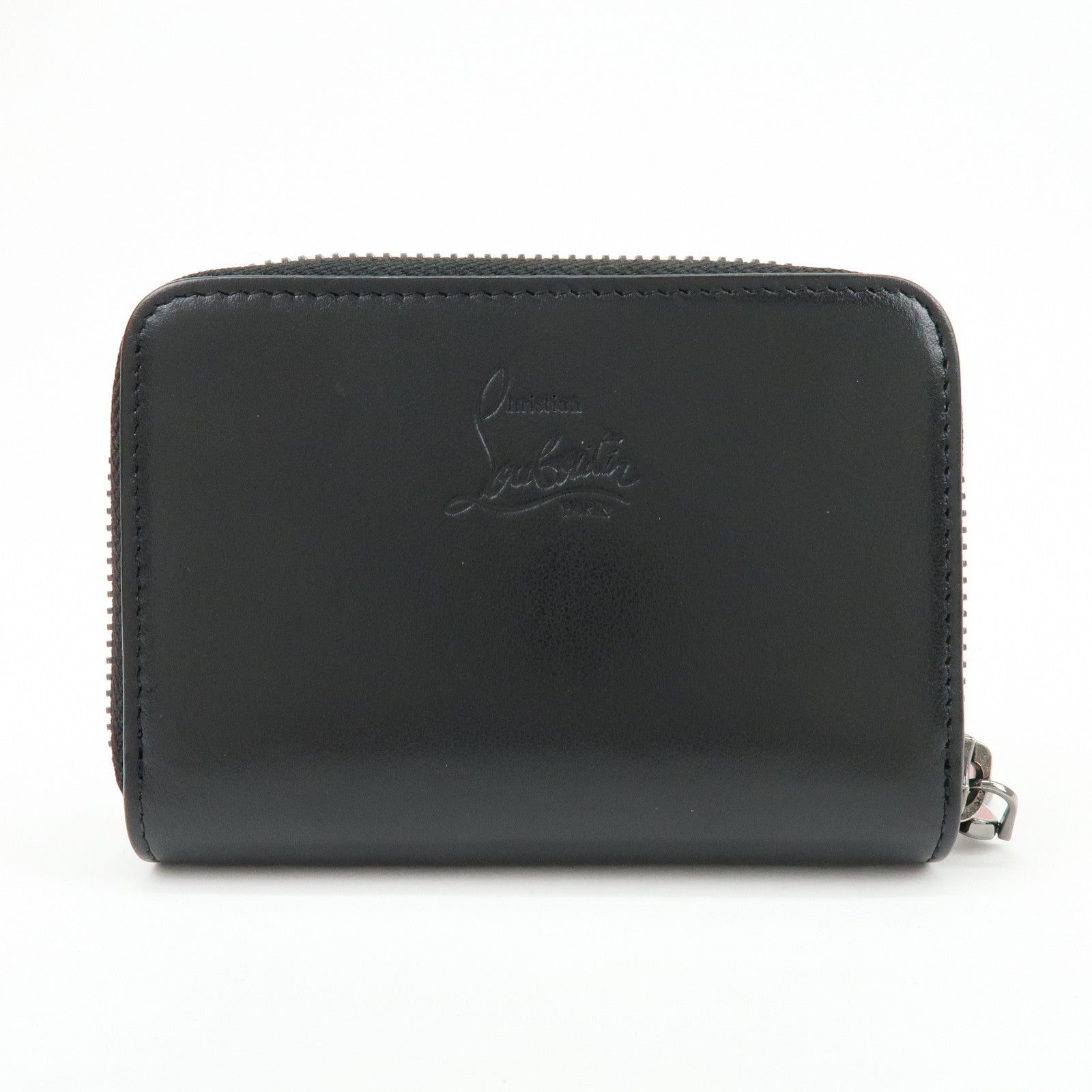 Christian Louboutin Leather Studs Compact Wallet Coin Case Black