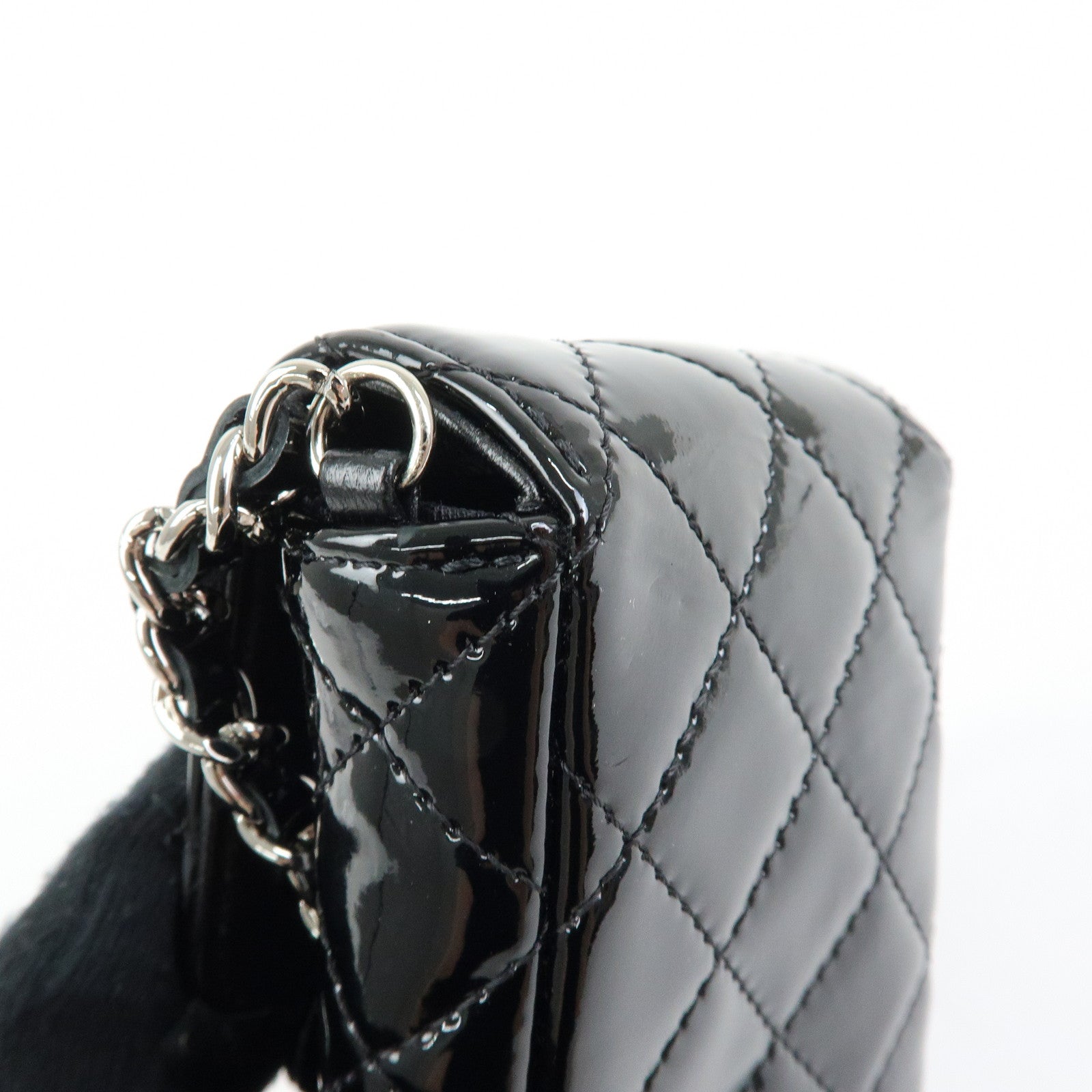 CHANEL Matelasse COCO Mark Patent Leather Phone Case Pouch Black