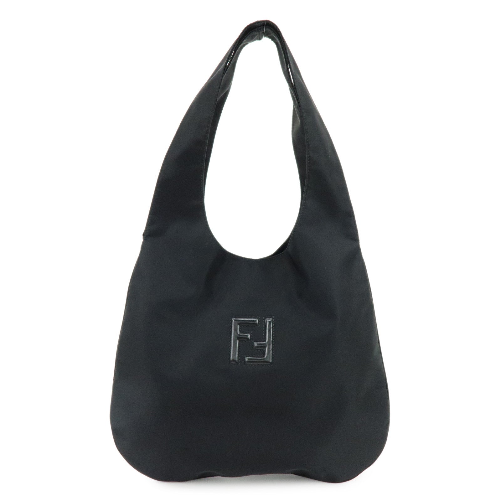 FENDI Logo Nylon Leather Shoulder Bag Tote Bag Black 15062