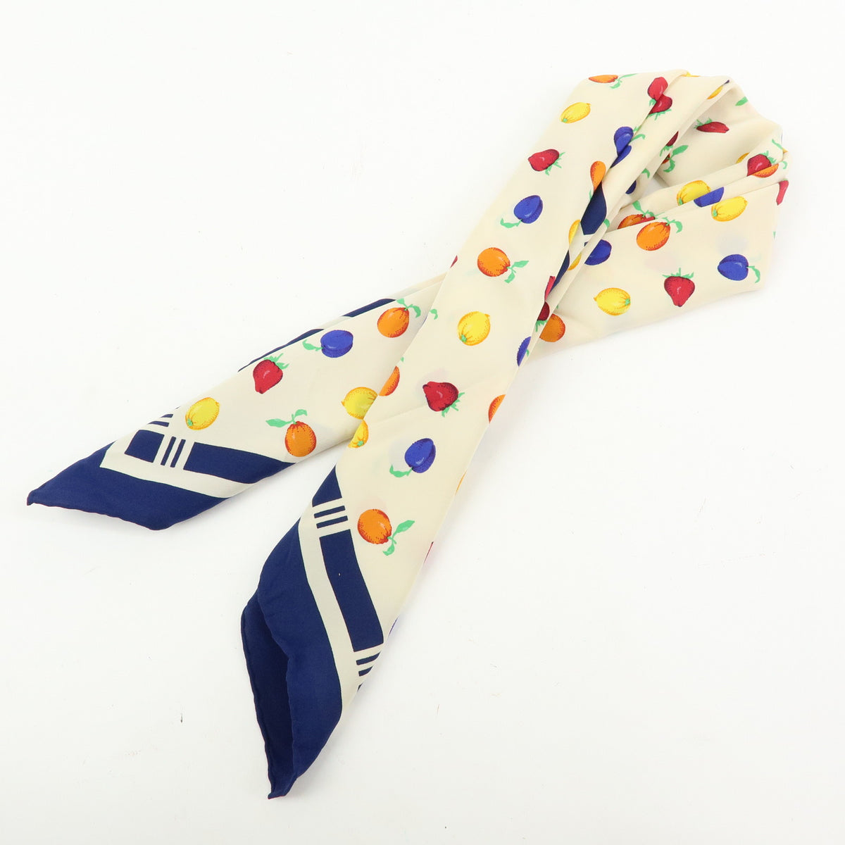 GUCCI Silk 100%  Scarf Shawl Fruit Pattern Navy Multicolor