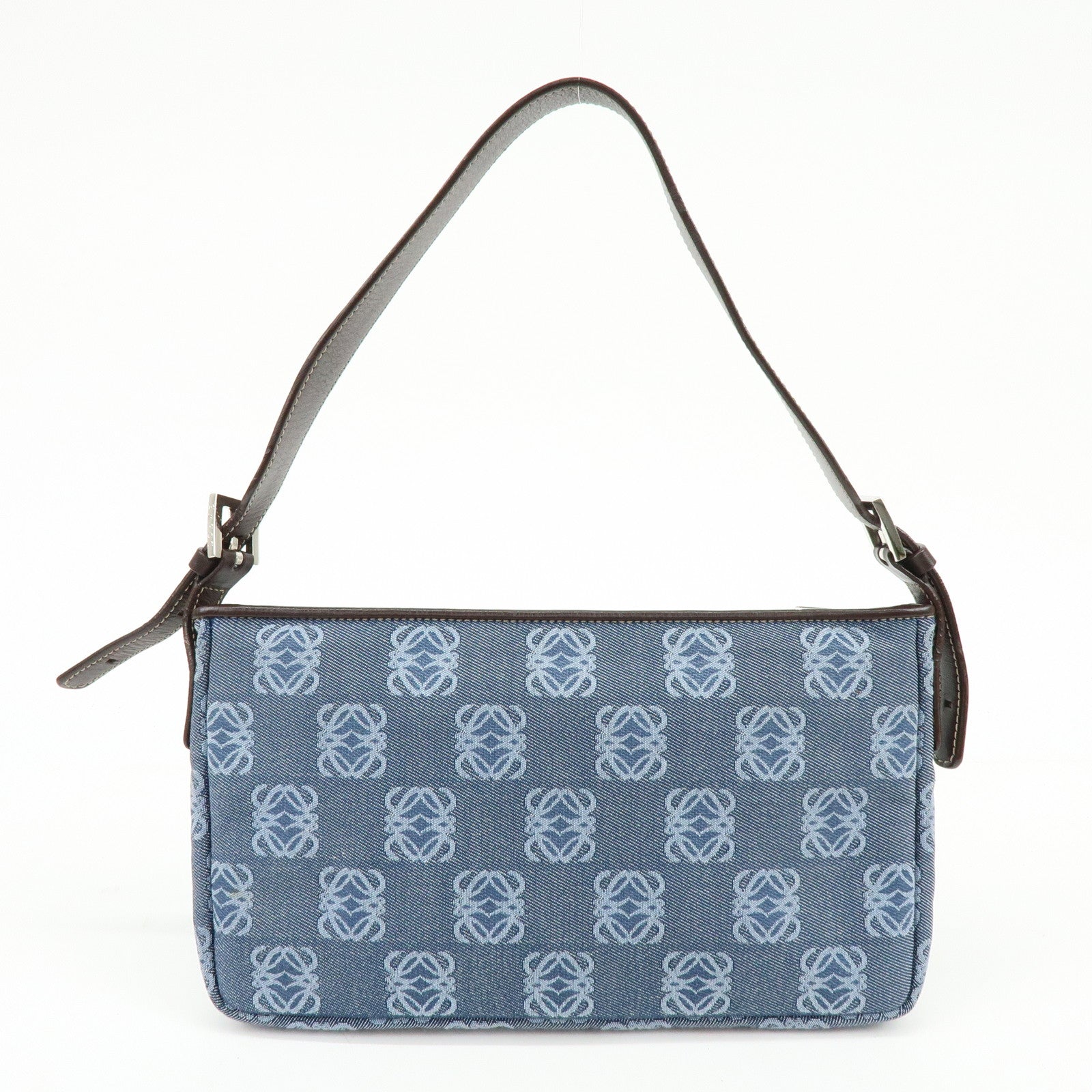 LOEWE Repeat Anagram Denim Leather Shoulder Bag Denim Brown