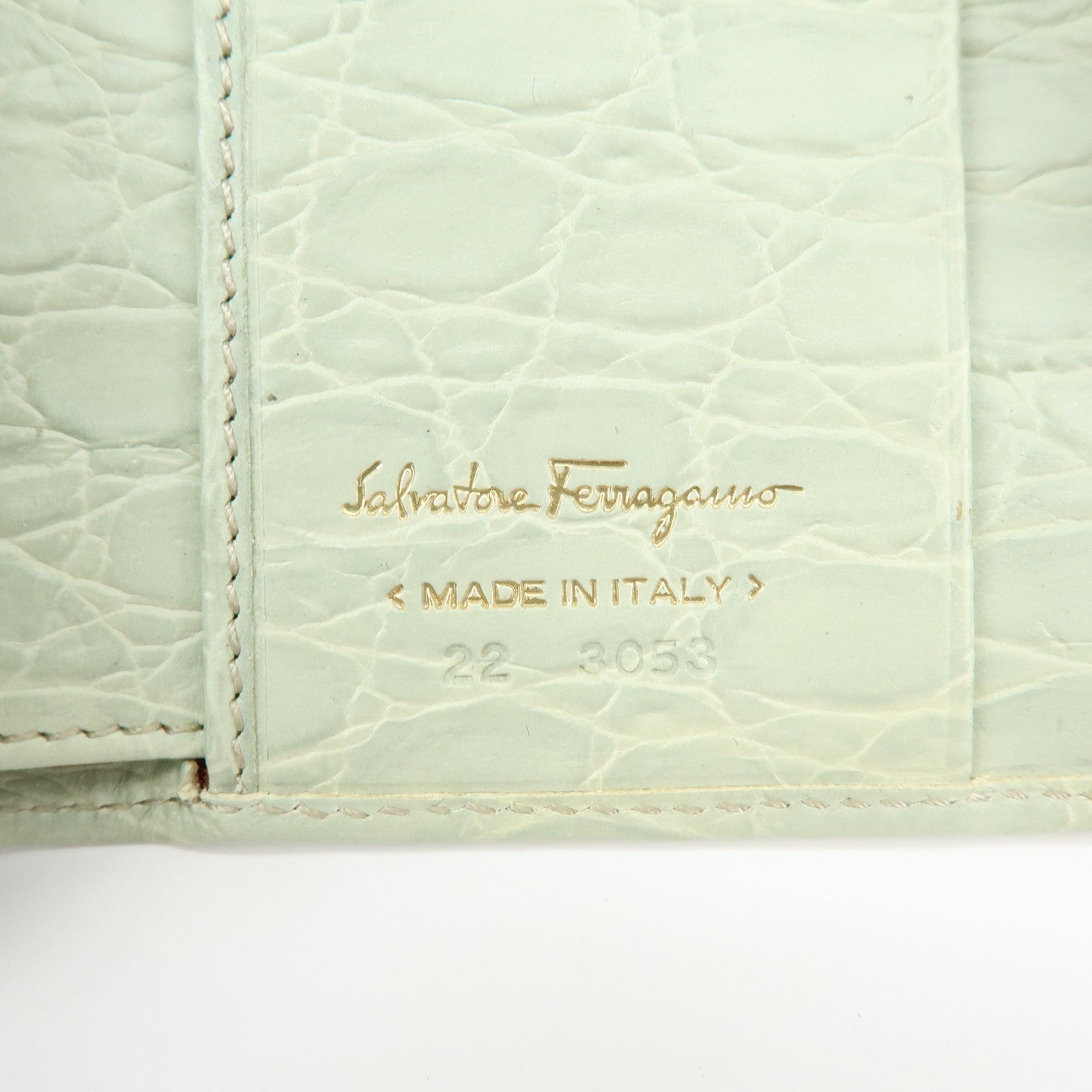 Ferragamo Vara Embossed Leather Compact Wallet Light Green