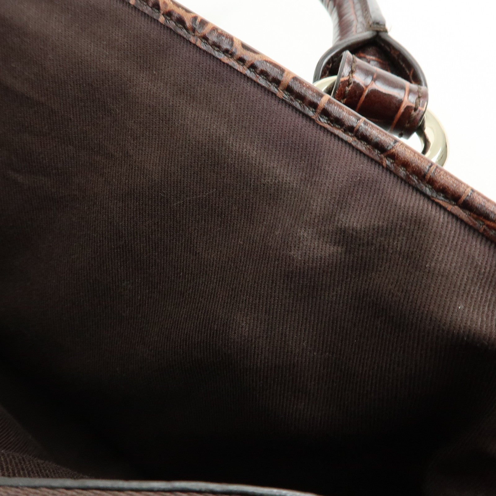 CELINE Macadam Boogie Bag Embossed Leather Canvas Hand Bag Brown