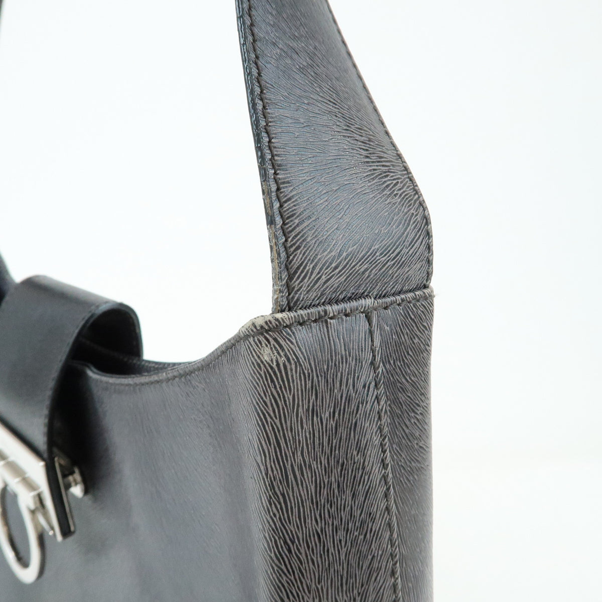 Ferragamo Gancini Leather Shoulder Bag Hand Bag Black Grey