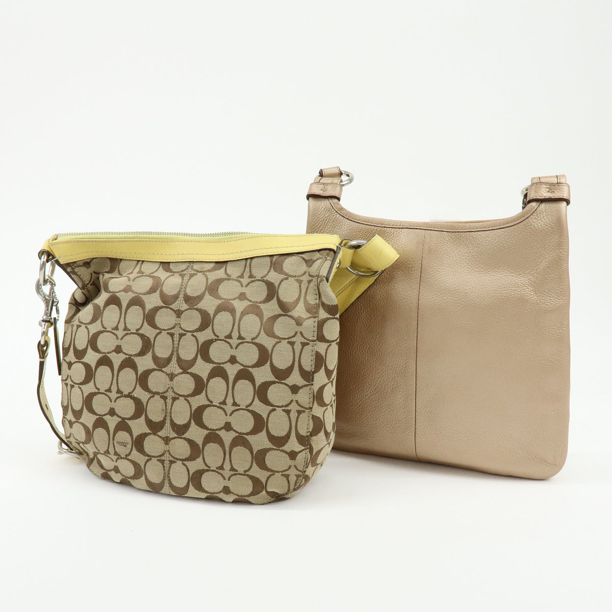 COACH Lot of 2 Signature Canvas Leather Shoulder Bag Beige Pink