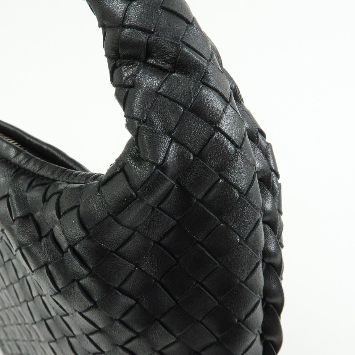 BOTTEGA VENETA Hobo Intrecciato Leather Shoulder Bag Black 115653