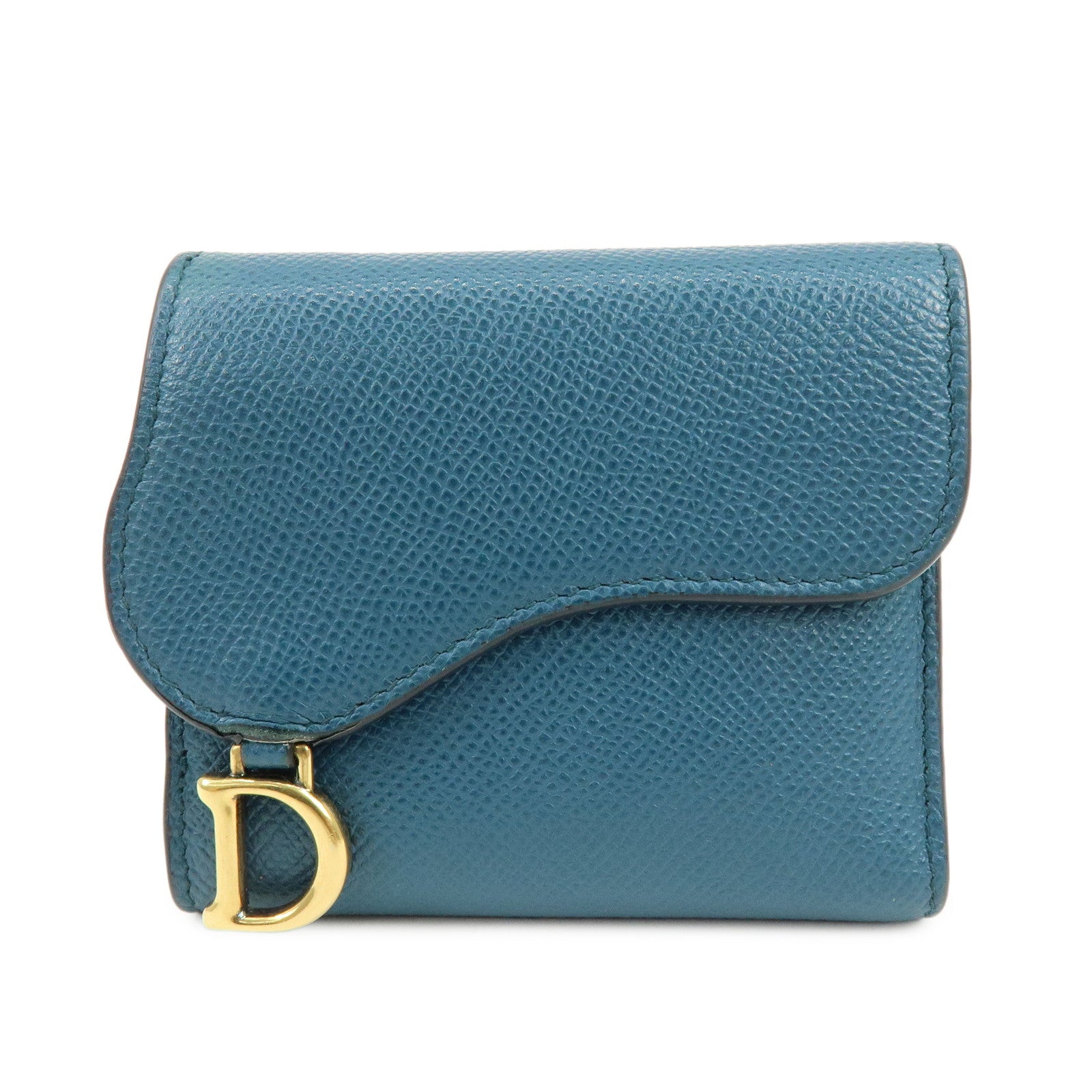 Christian Dior Saddle Leather Tri-Fold Compact Wallet Blue