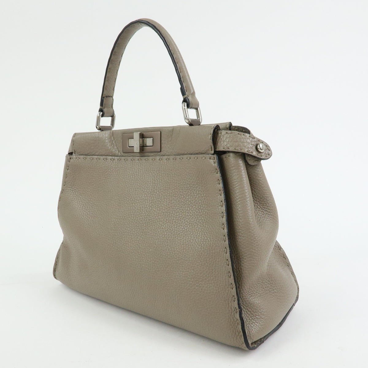 FENDI Peekaboo Medium Leather 2Way Bag Hand Shoulder Bag Greige 8BN290