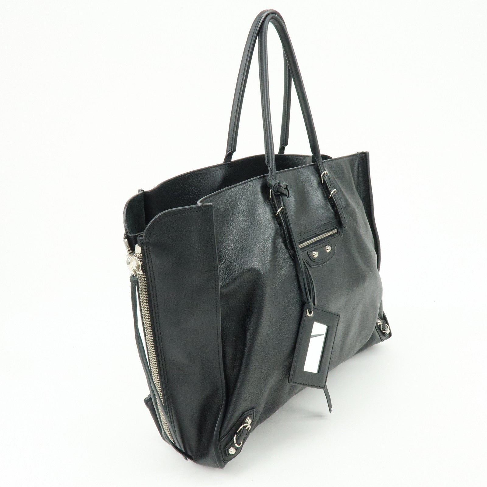 BALENCIAGA The Papier Leather Tote Shoulder Bag Black 236701