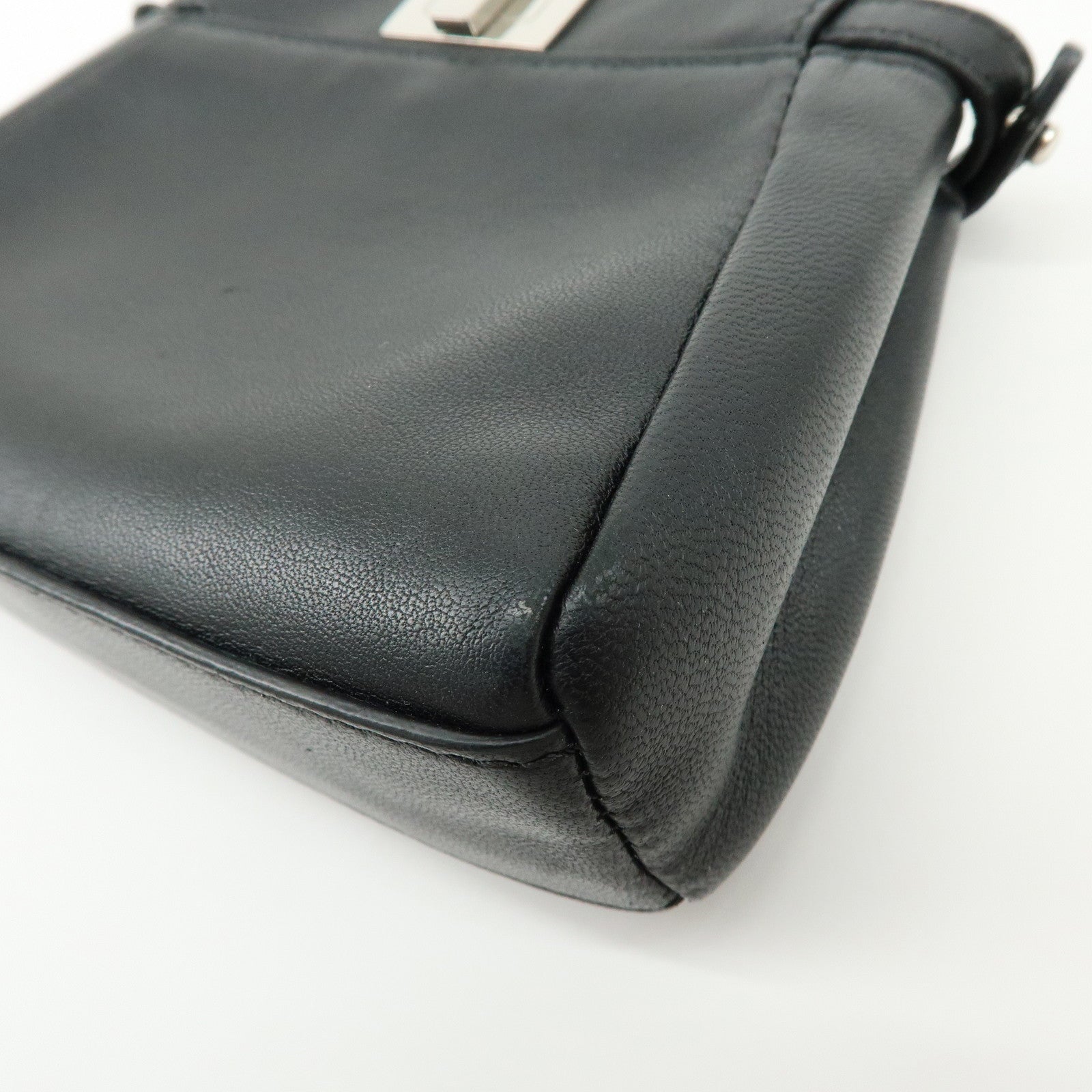 FENDI Micro Peekaboo Leather Flower Motif 2Way Hand Bag Black 8M0355
