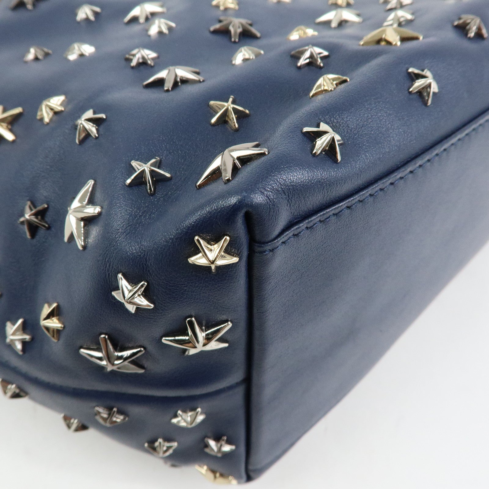 JIMMY CHOO Leather Star Studs Tote Bag Shoulder Bag Hand Bag Blue