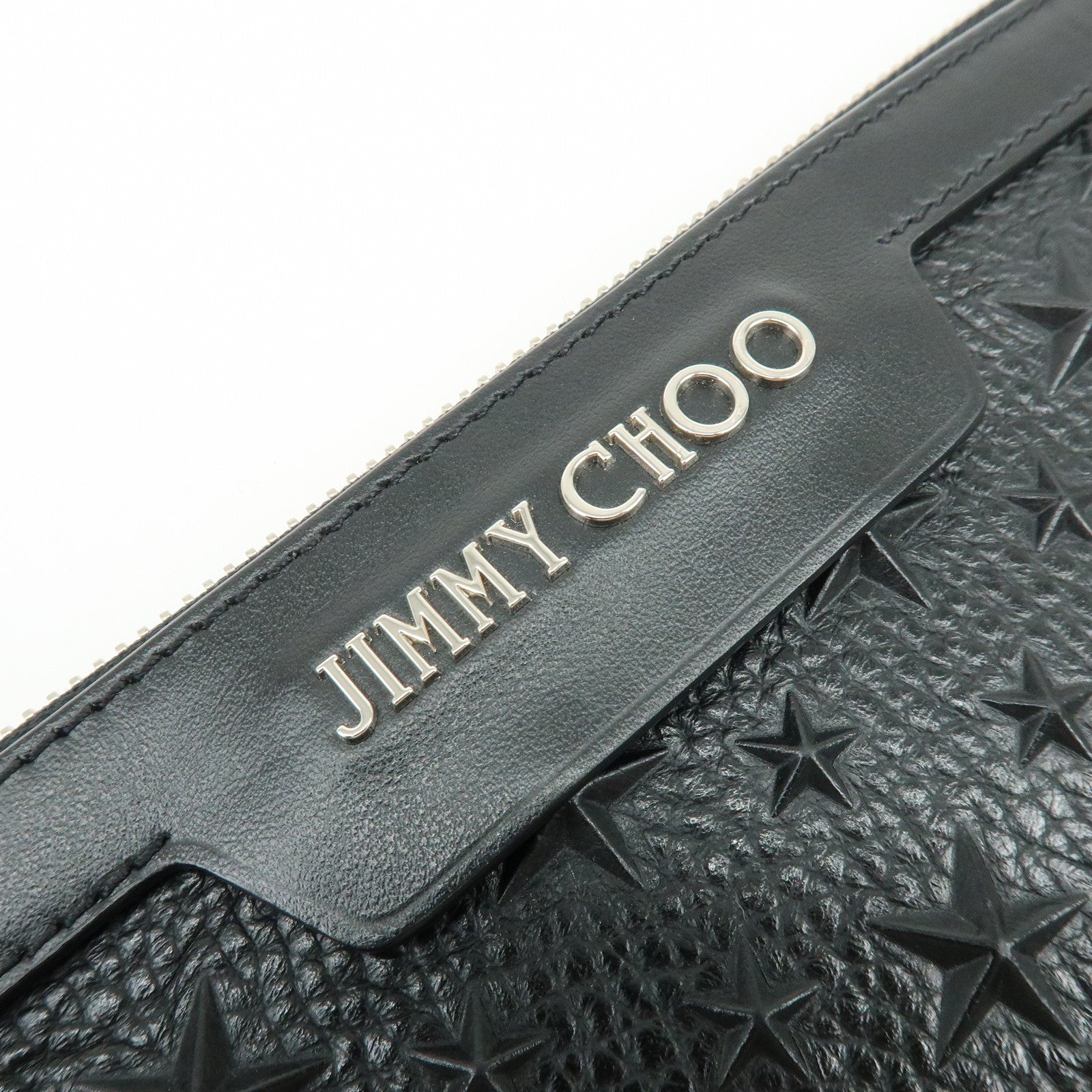 JIMMY CHOO Leather Star Embossed Studs Clutch Bag  Wristlet Pouch Black