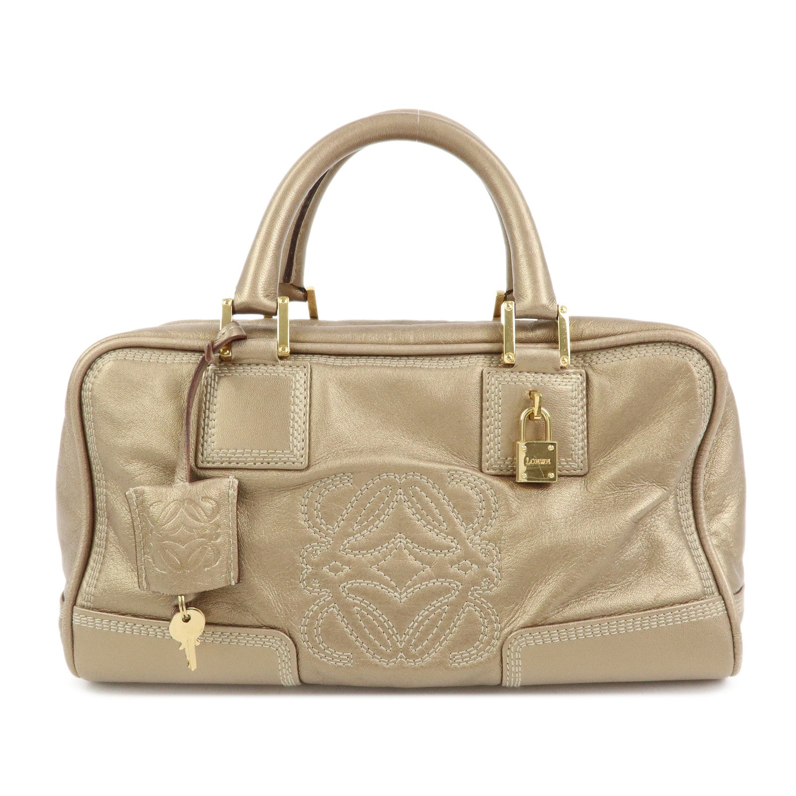 LOEWE Amazona 28 Nappa Leather Hand Bag Boston Bag Gold