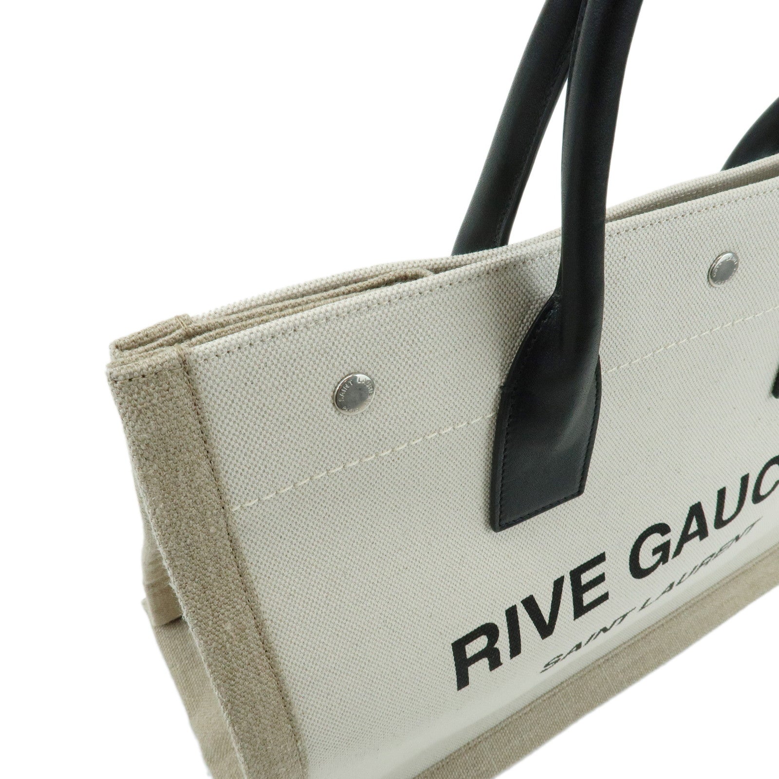 SAINT LAURENT PARIS Rive Gauche Cotton Leather Tote Bag Beige 617481
