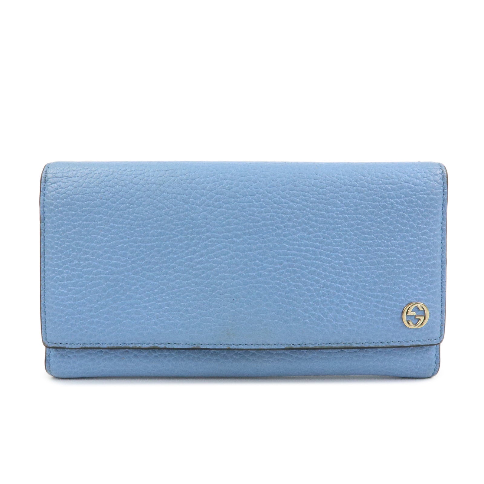 GUCCI Interlocking G Leather Flap Bi-fold Long Wallet Light Blue 449279