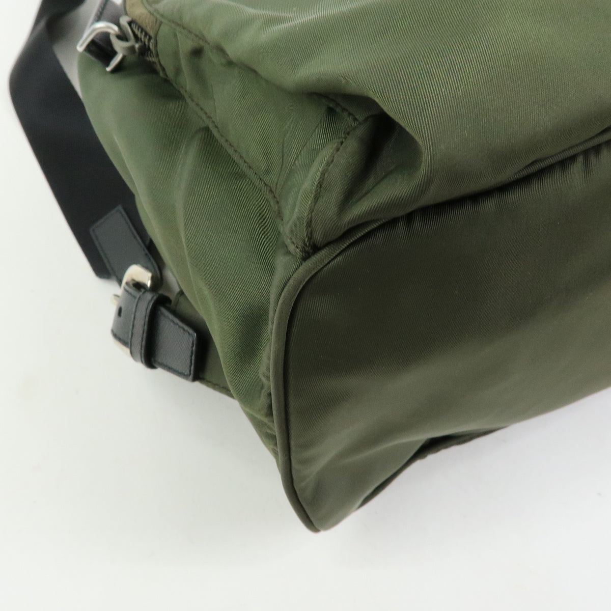 PRADA Triangle Logo Nylon Saffiano Leather Backpack Khaki 1BZ005