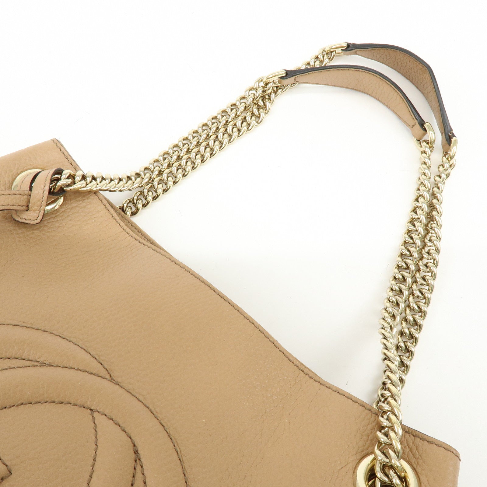 GUCCI SOHO Interlocking G Leather Chain Shoulder Bag Beige 536196