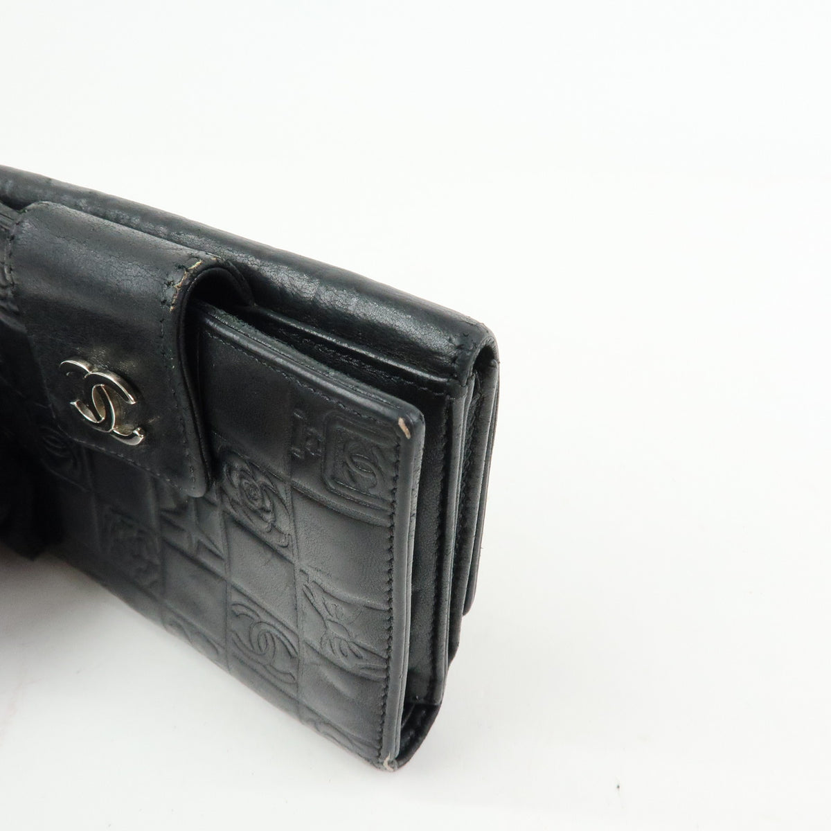 CHANEL Icon Line COCO Mark Lamb Skin W Hook Compact Wallet Black