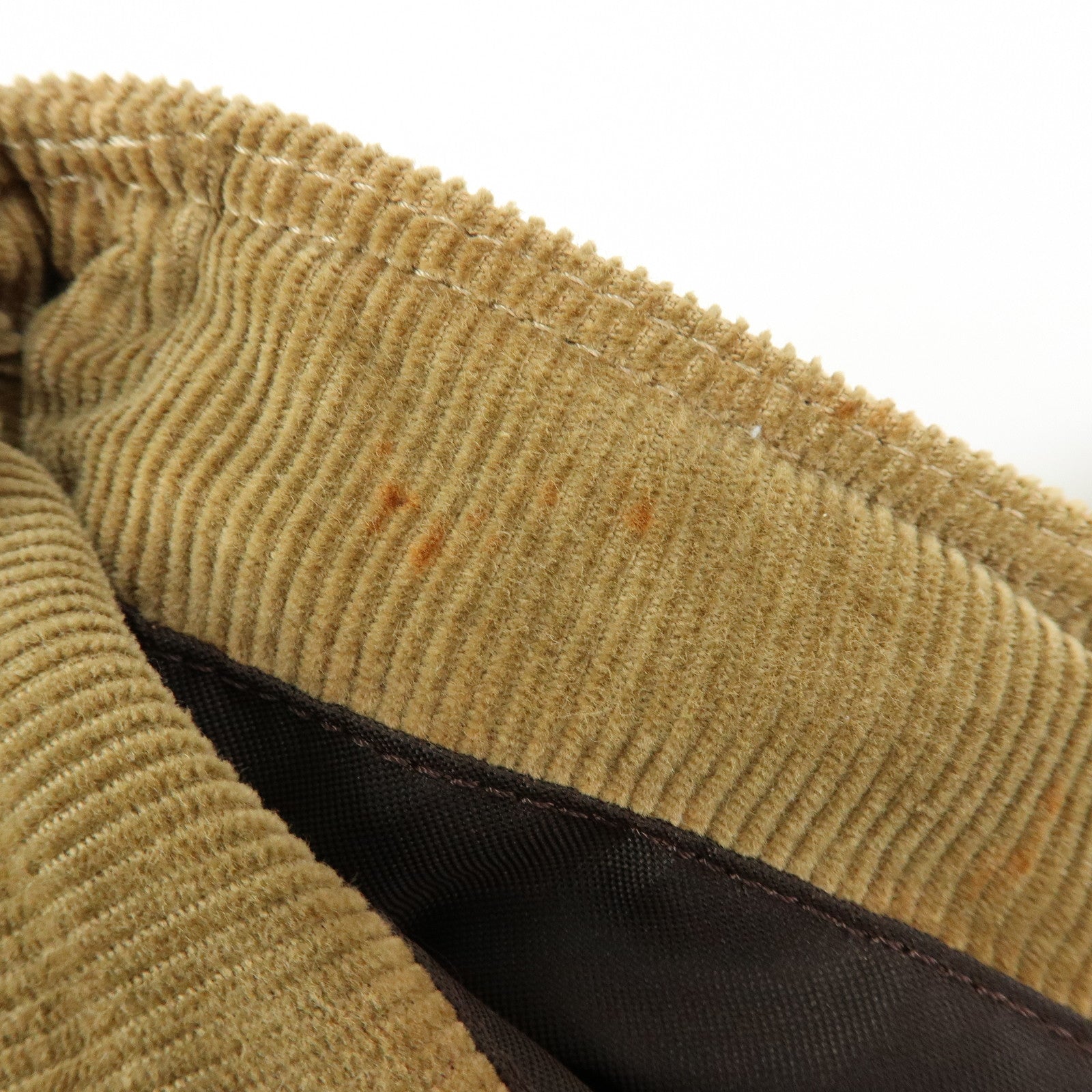 FENDI Corduroy Leather Hand Bag Mini Tote Bag Khaki 26693