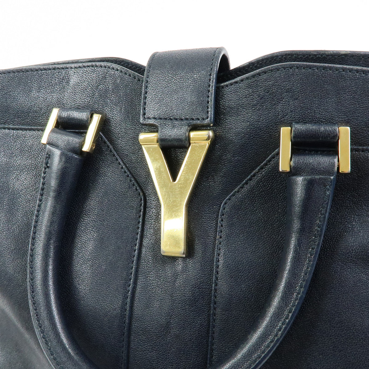 SAINT LAURENT PARIS Petit Cabas Y Line Leather 2Way Bag Navy 311210