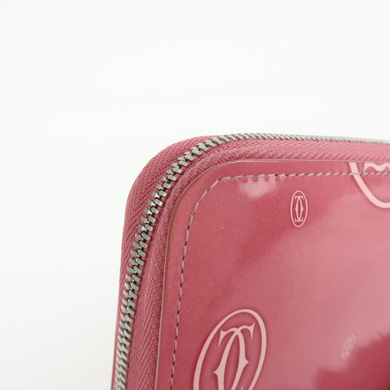Cartier Happy Birthday Patent Leather Round Zippy Long Wallet Pink