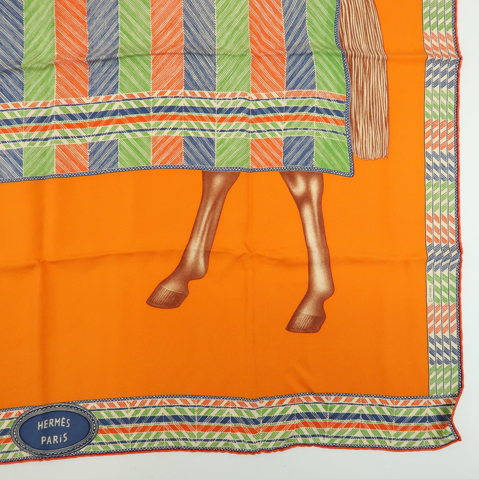 HERMES Carre 90 Silk 100% Scarf Favori du Faubourg Wash Orange Blue