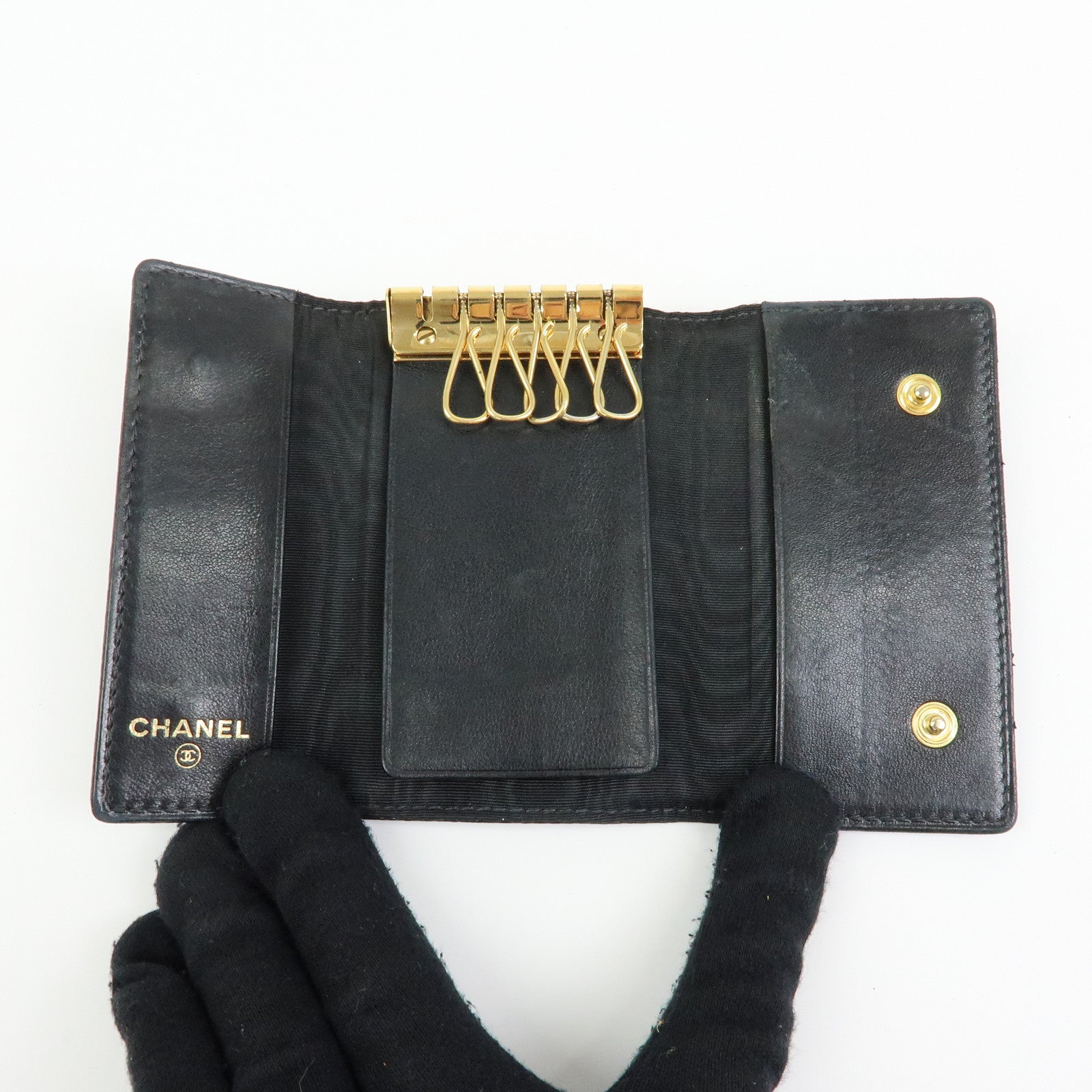 CHANEL COCO Mark Cavierskin Key Case Key Holder Black