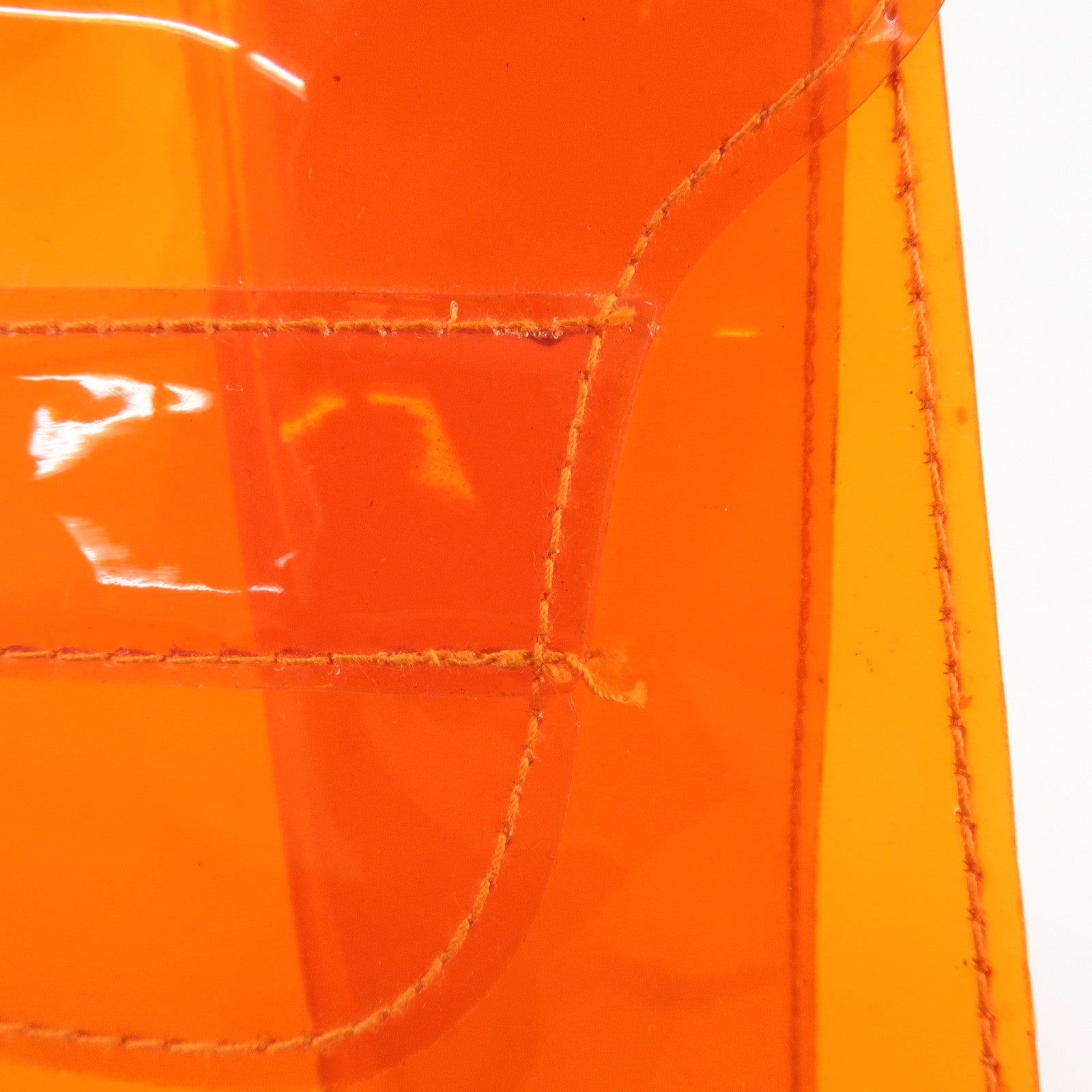 HERMES Vinyl Kelly Hand Bag Clear Orange Gold Hardware Used