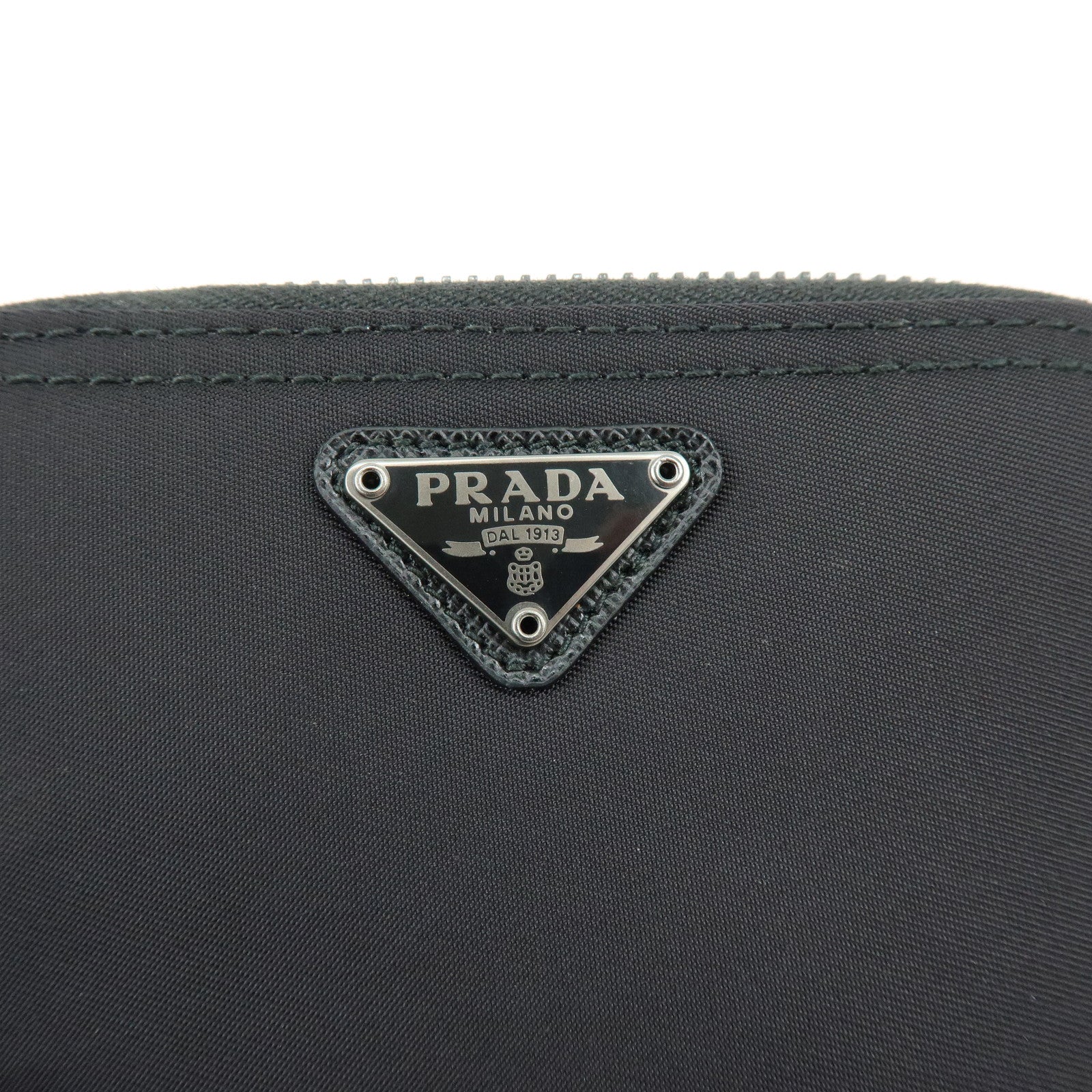 PRADA Triangle Logo Nylon Saffiano Leather Zippy Key Case Black 2PG003