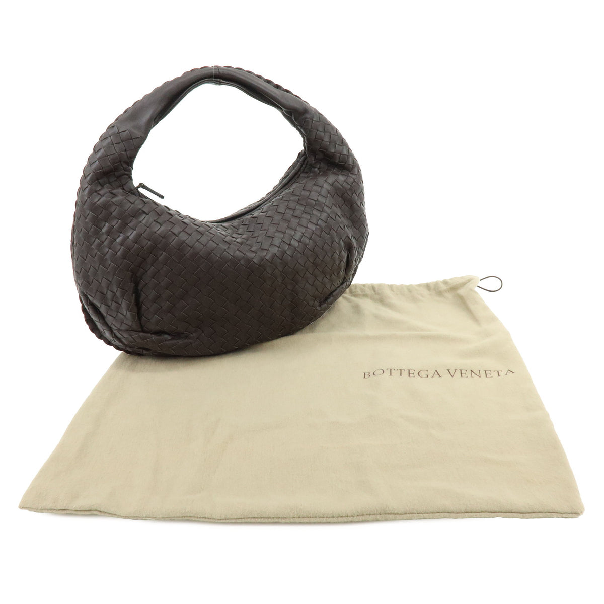BOTTEGA VENETA HOBO Intrecciato Leather Shoulder Hand Bag Dark Brown
