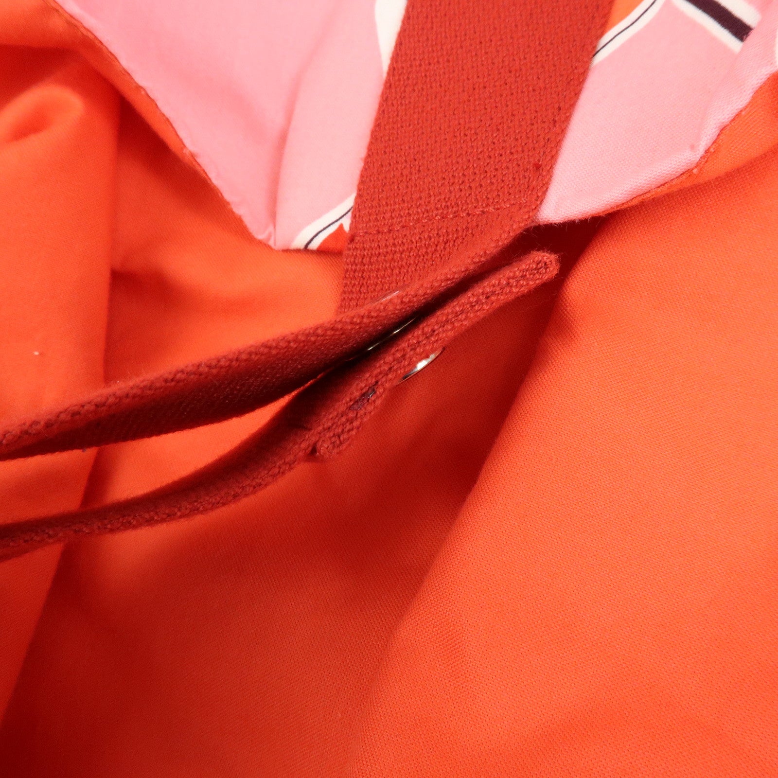 HERMES Cabas Drapeaux Au Vent Cotton Beach Bag Tote Bag Pink Red White