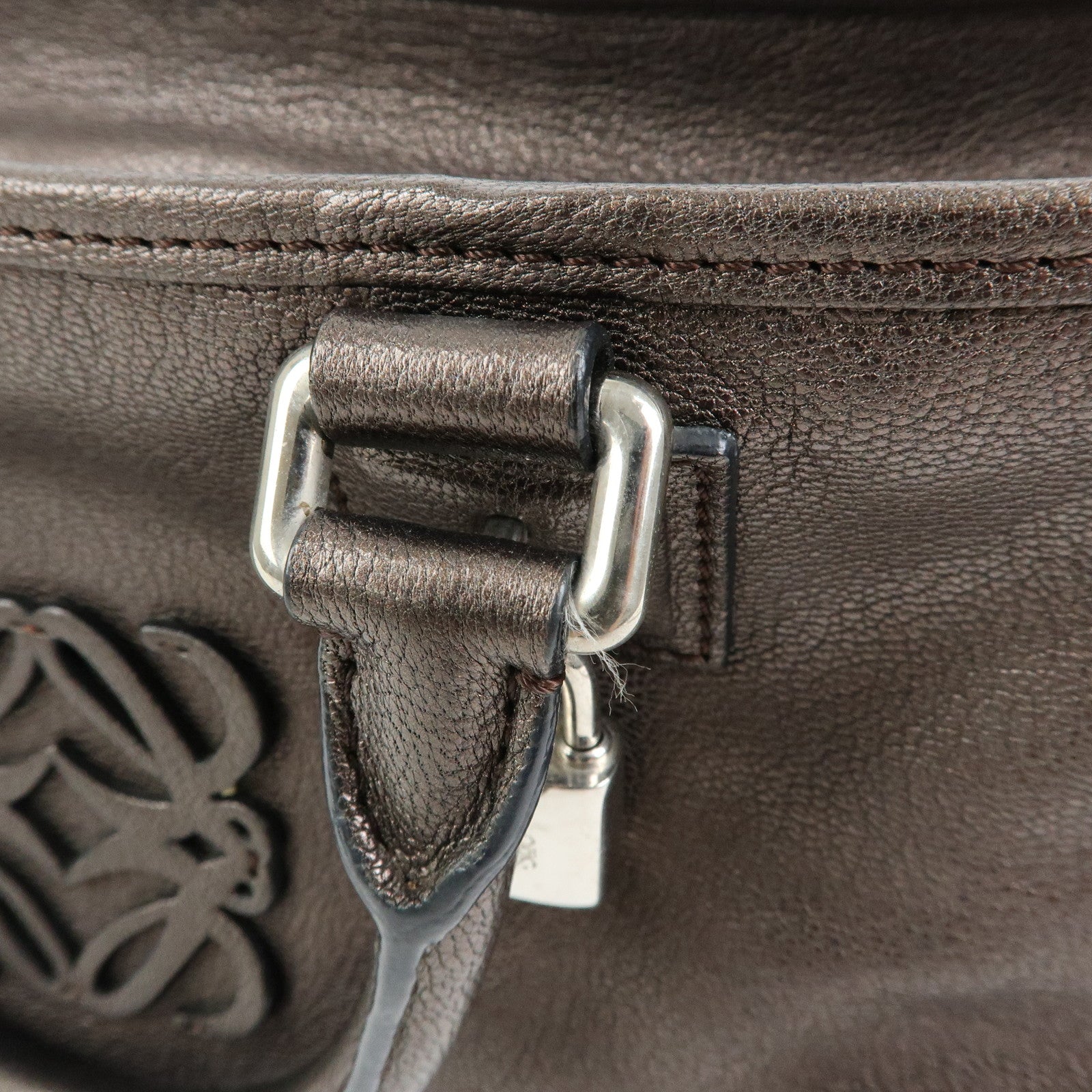 LOEWE Anagram Amazona 28 Leather Hand Bag Boston Bag Metallic Brown