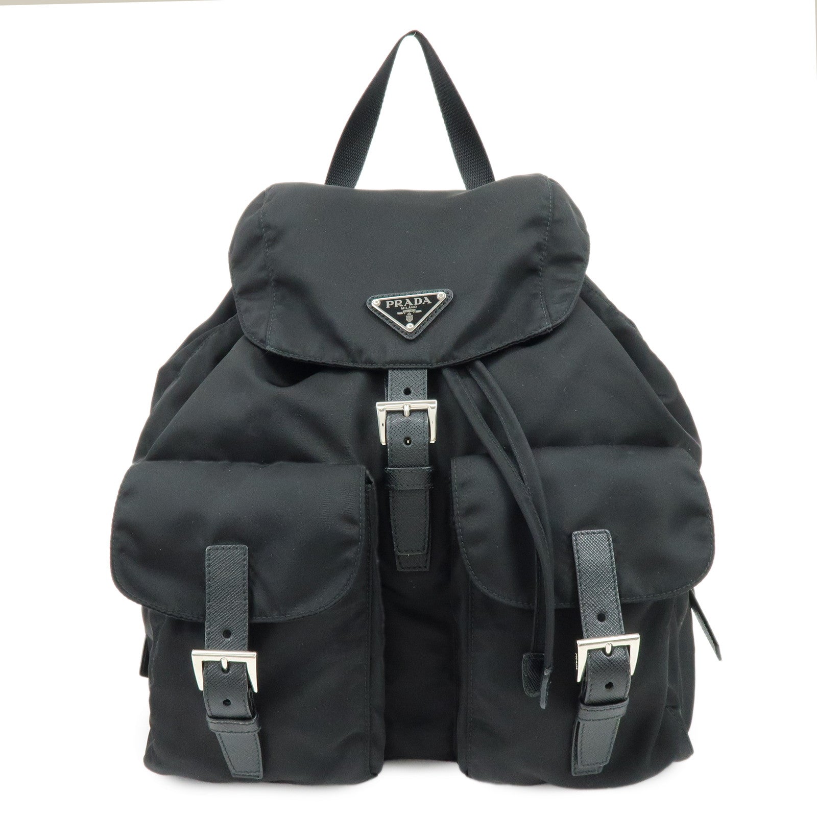 PRADA Triangle Logo Nylon Saffiano Leather Backpack Rucksack 1BZ811