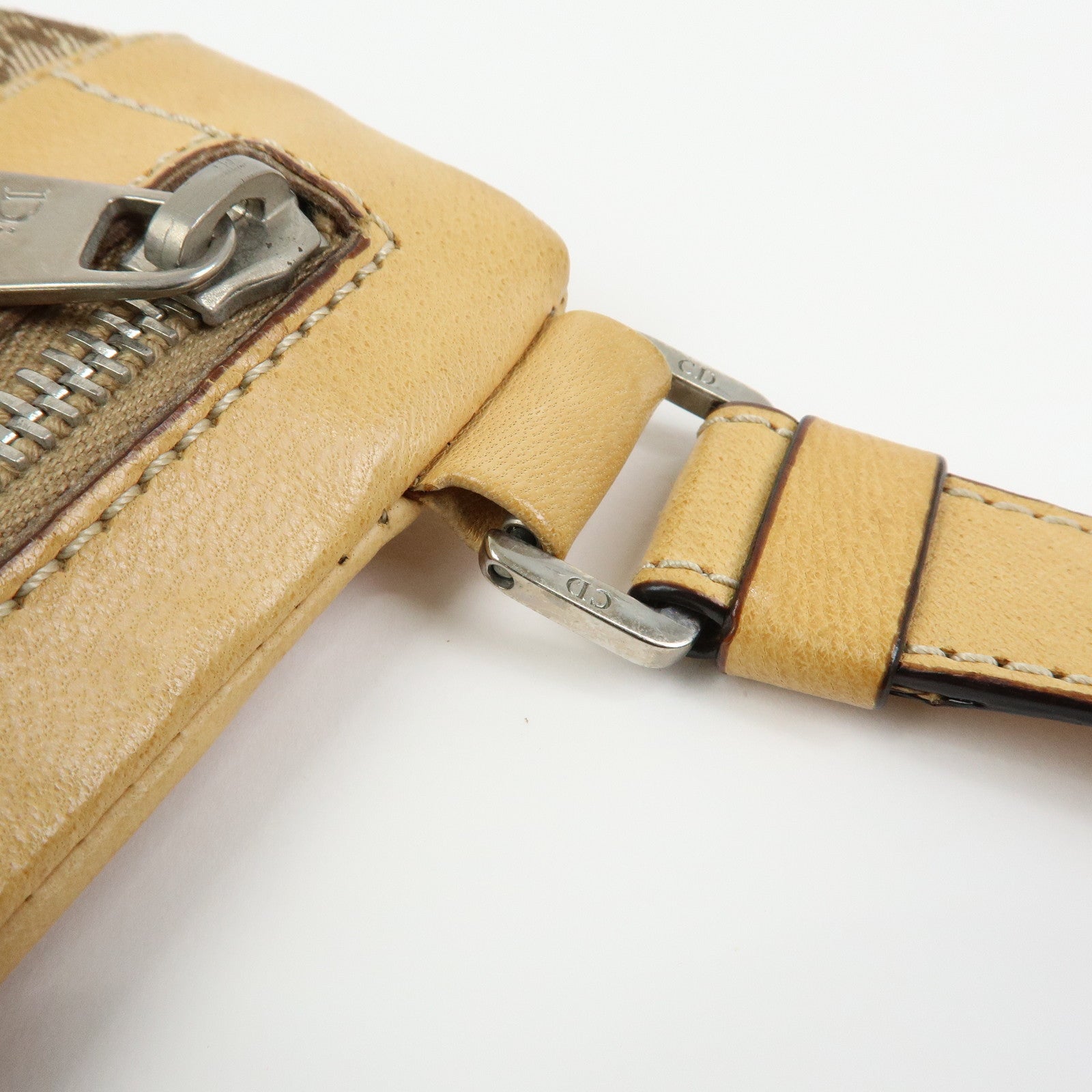 Christian Dior Trotter Street Chic Canvas Leather Shoulder Bag Beige