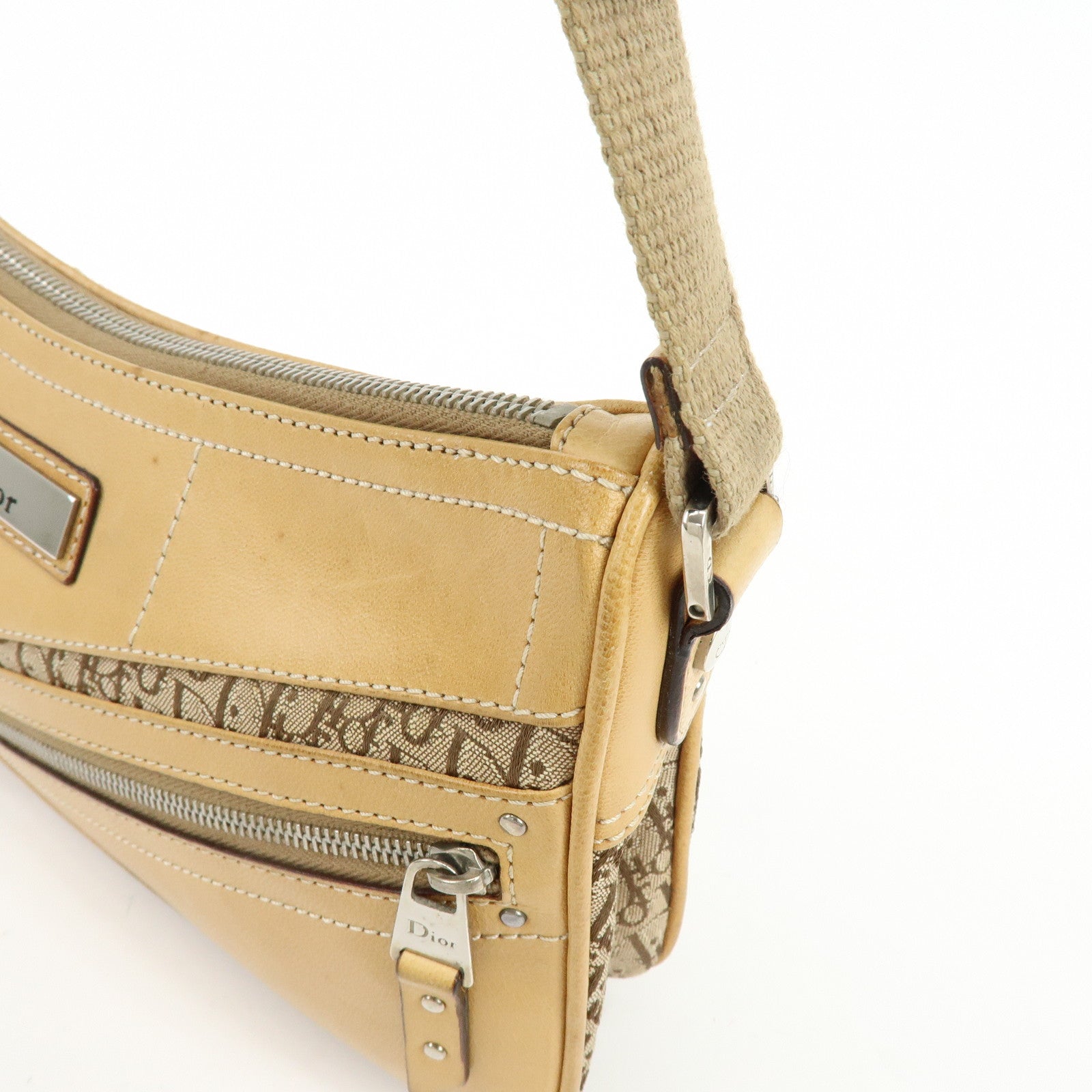 Christian Dior Street Chic Trotter Jacquard Canvas Leather Shoulder Bag