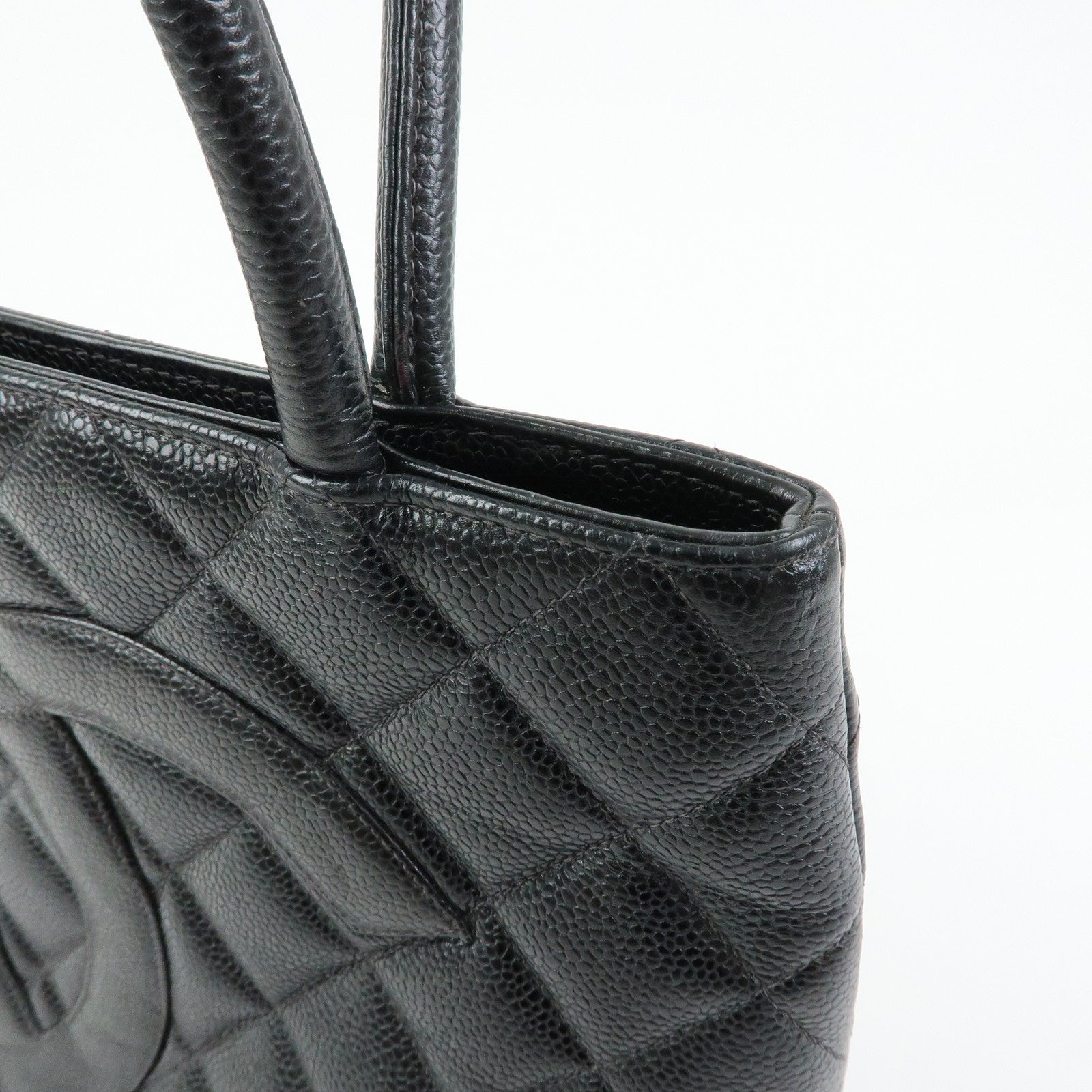 CHANEL Matelasse COCO Mark Caviarskin Medallion Tote Bag Black A01804