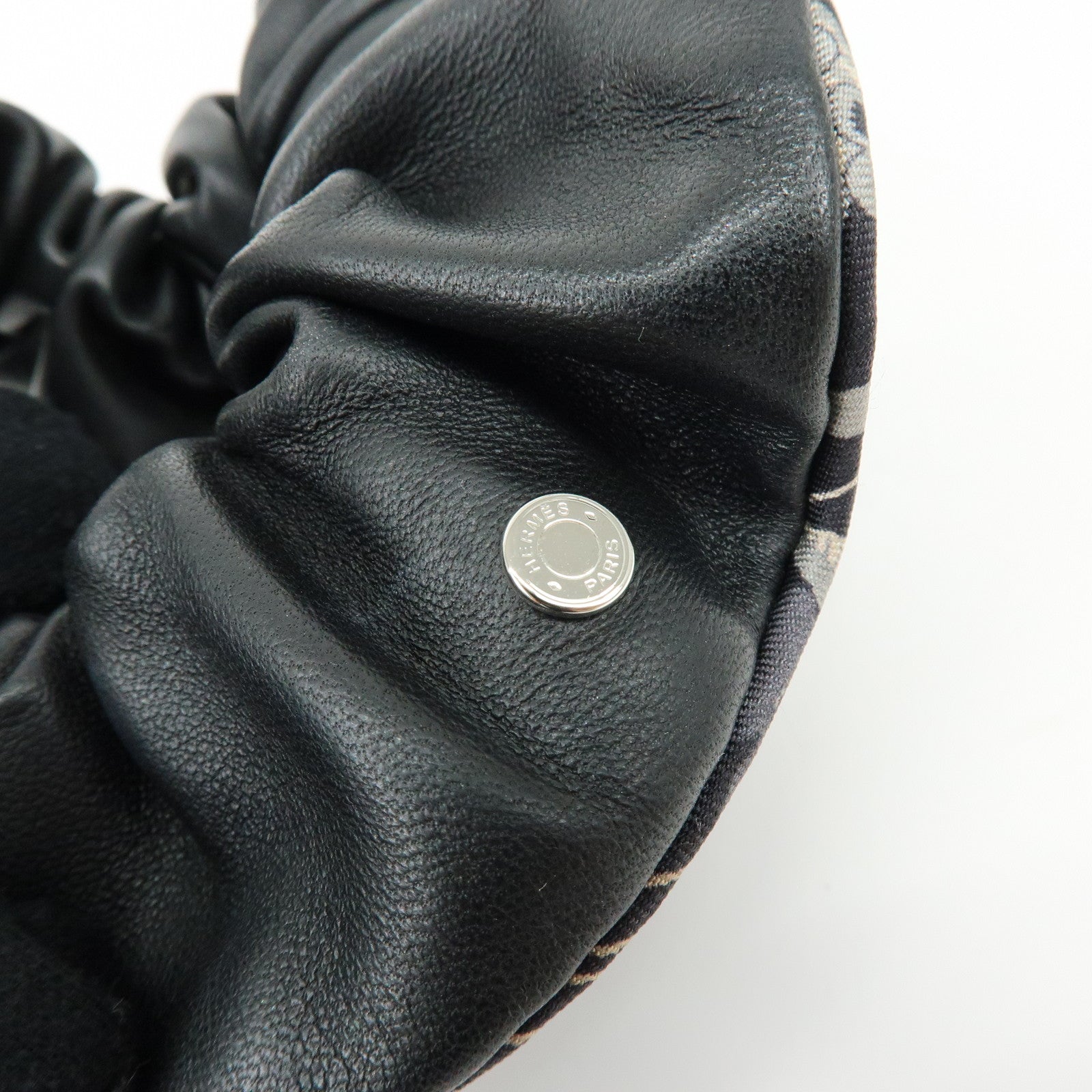 HERMES Agneau Milo Lamb Leather Scrunchie Hair Accessory Black White