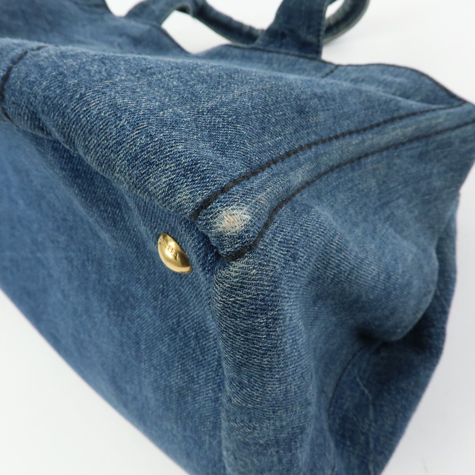PRADA Triangle Logo Canapa Large Denim Tote Bag Hand Bag B1872B