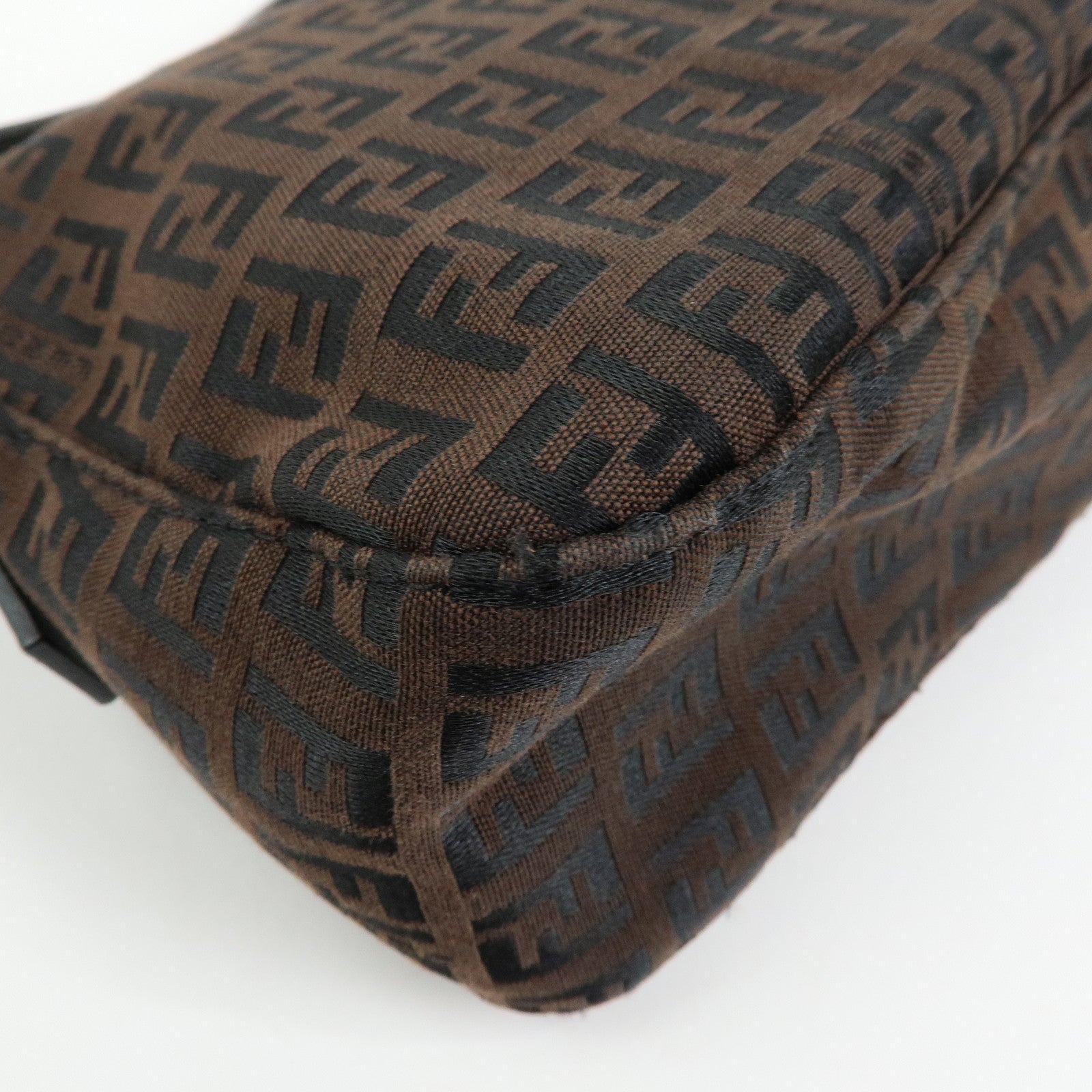 FENDI Zucchino Canvas Leather Shoulder Bag Hand Bag Brown Black 8BN003